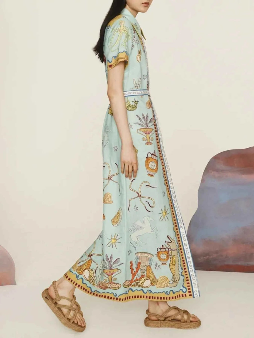 Printed Short Sleeve Maxi Shirt Dress with Belt d624eac2-6480-4869-93cf-8ecdd6160e80-Max-Origin