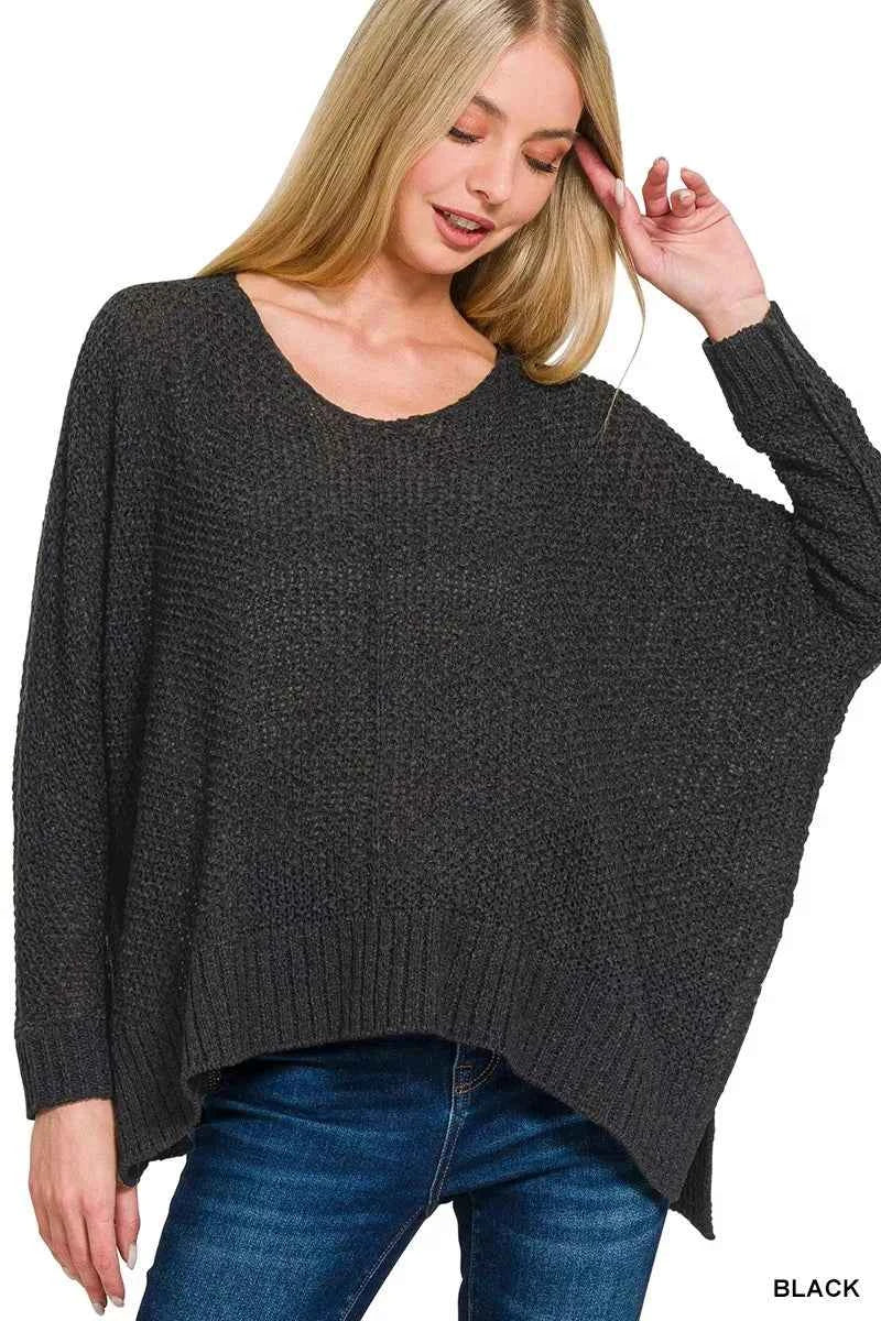 Zenana Dolman Sleeve V-Neck Sweater BLACK d64b8070ff194dccbfc2db4baba4c119-Max-Origin
