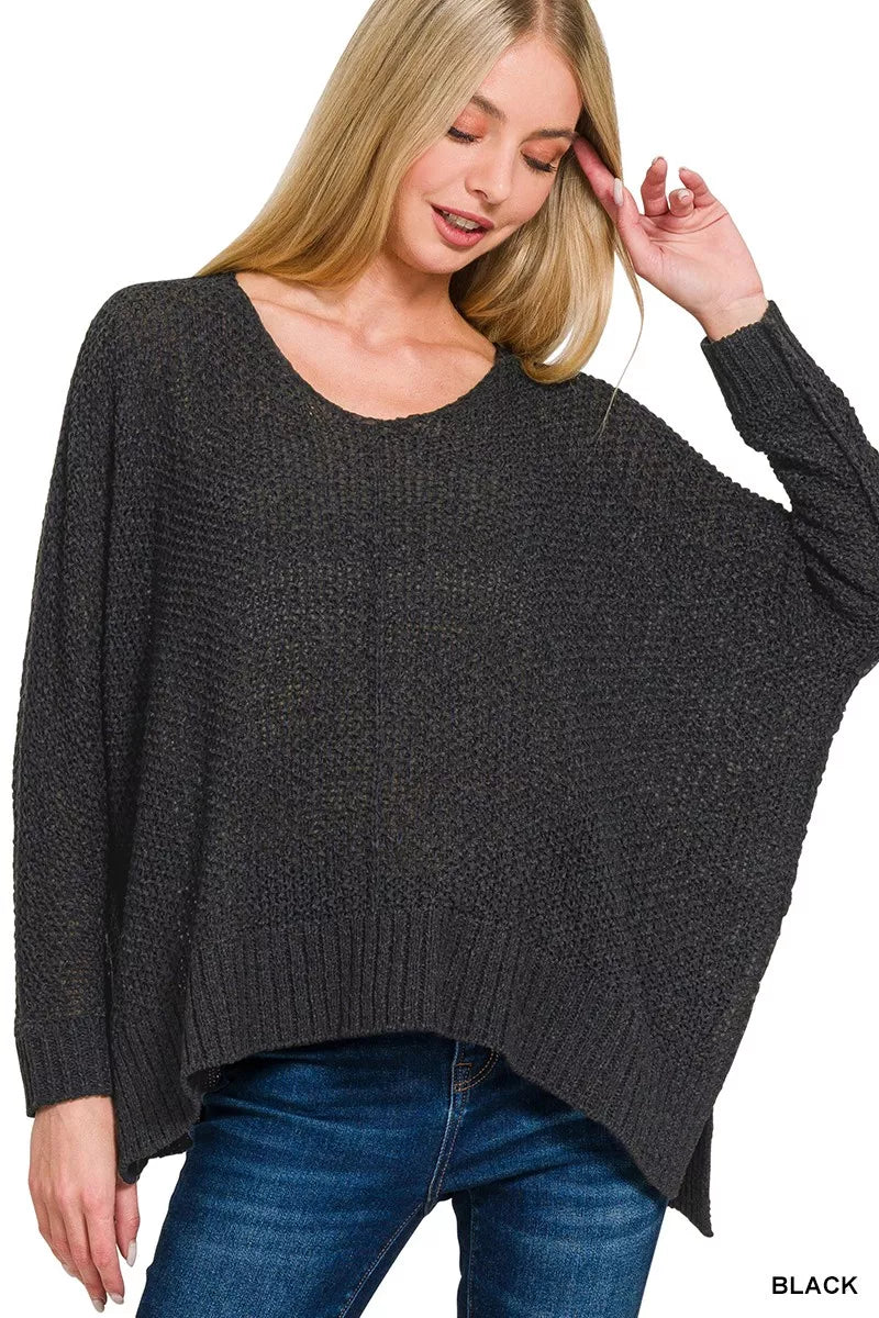 Zenana Dolman Sleeve V-Neck Sweater BLACK d64b8070ff194dccbfc2db4baba4c119-Max-Origin