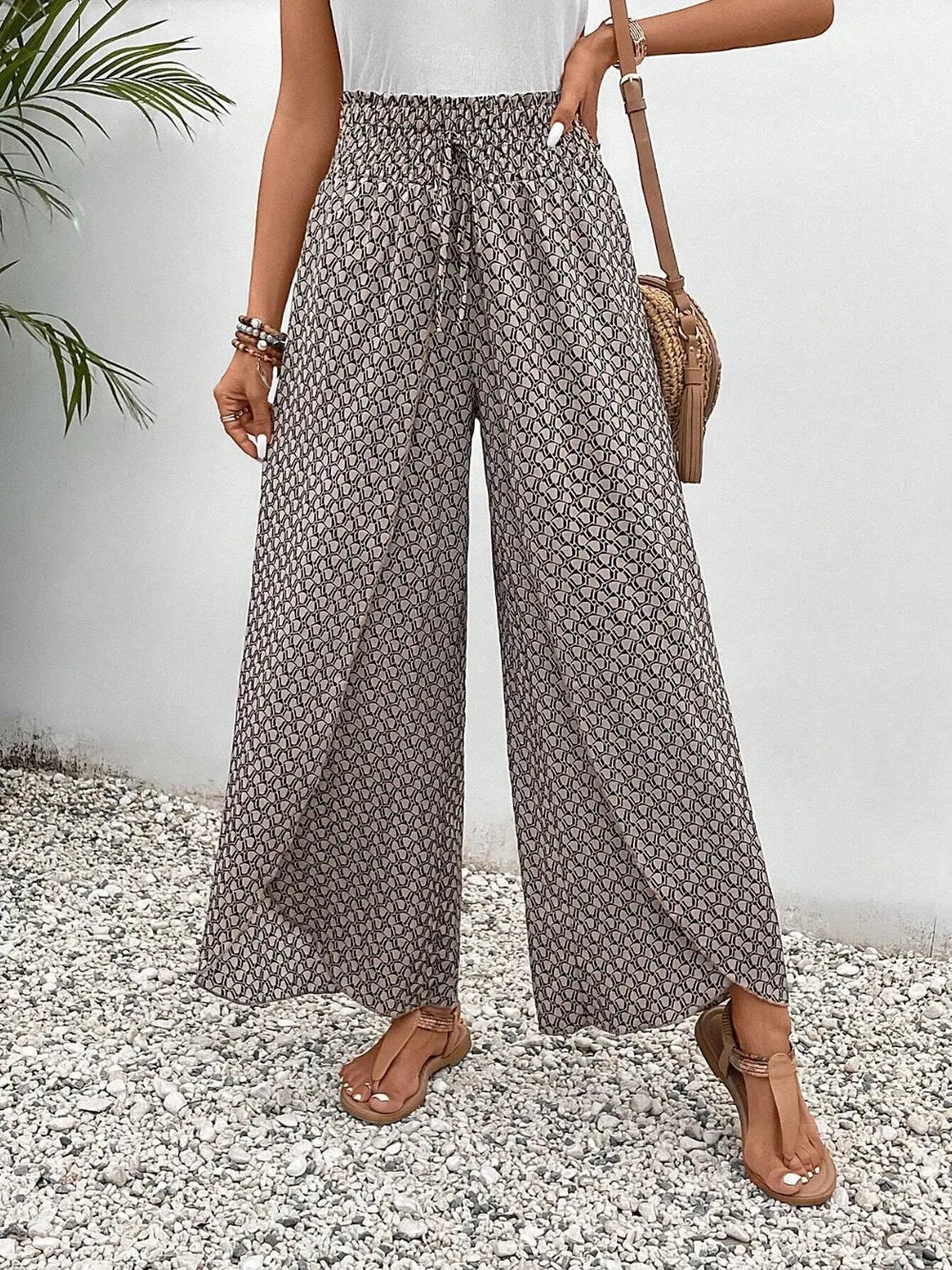 Tied Printed Wide Leg Pants Light Gray d66085c6-6f52-4086-b6e6-5c8a4dd1b0be-Max