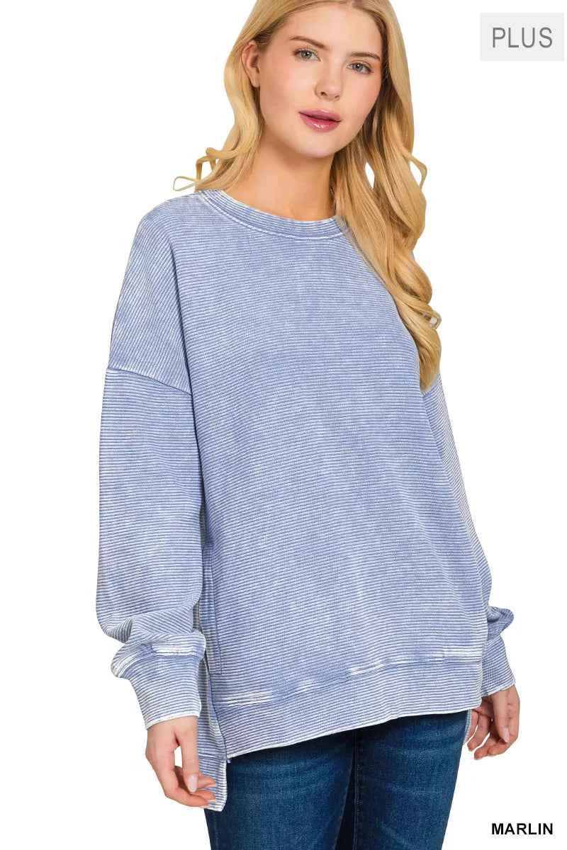 Zenana Full Size Acid Washed Double Ribbed Hi-low Sweatshirt Plus Size d663f545-c5f1-4656-80f6-b18ae8e4600c-Max-Origin