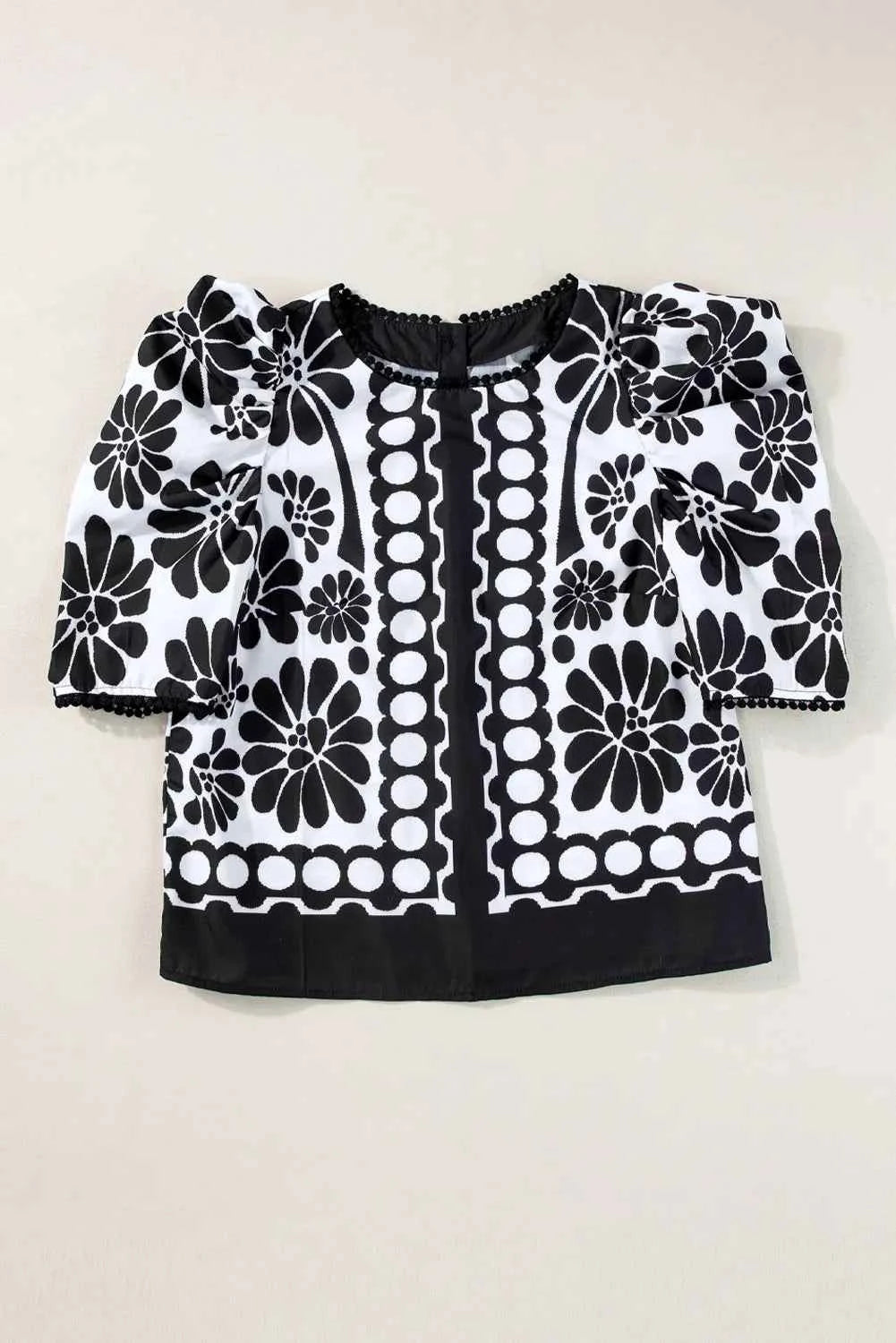 Printed Round Neck Half Sleeve Blouse d667b37a-fd17-4ead-b284-9cd22bad348d-Max