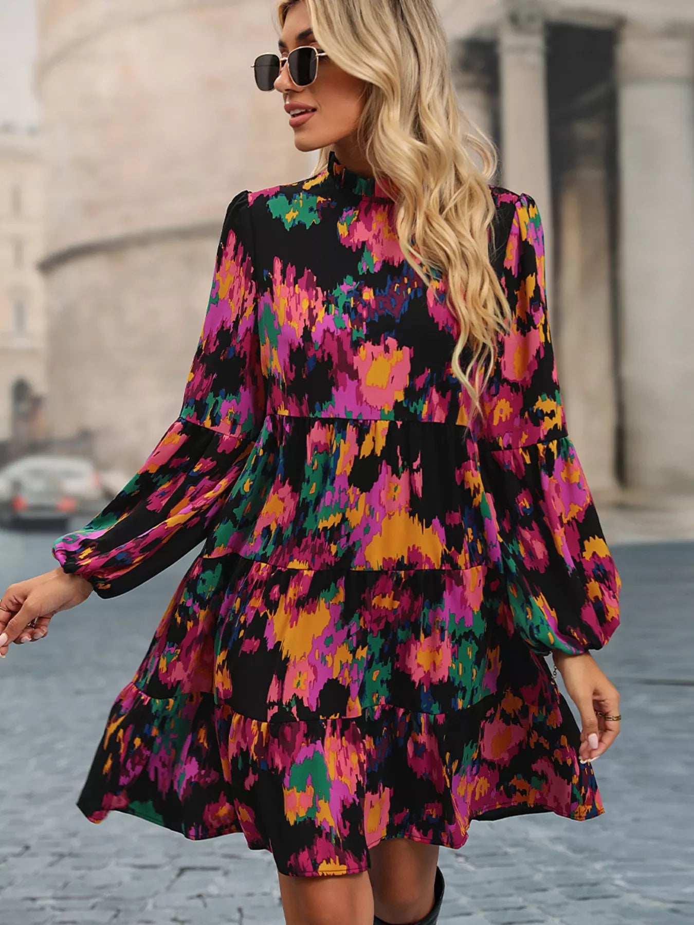 Printed Balloon Sleeve Mini Dress Black d669d416-f5d8-4dcd-8f78-9b4e7a4f98fc-Max-Origin