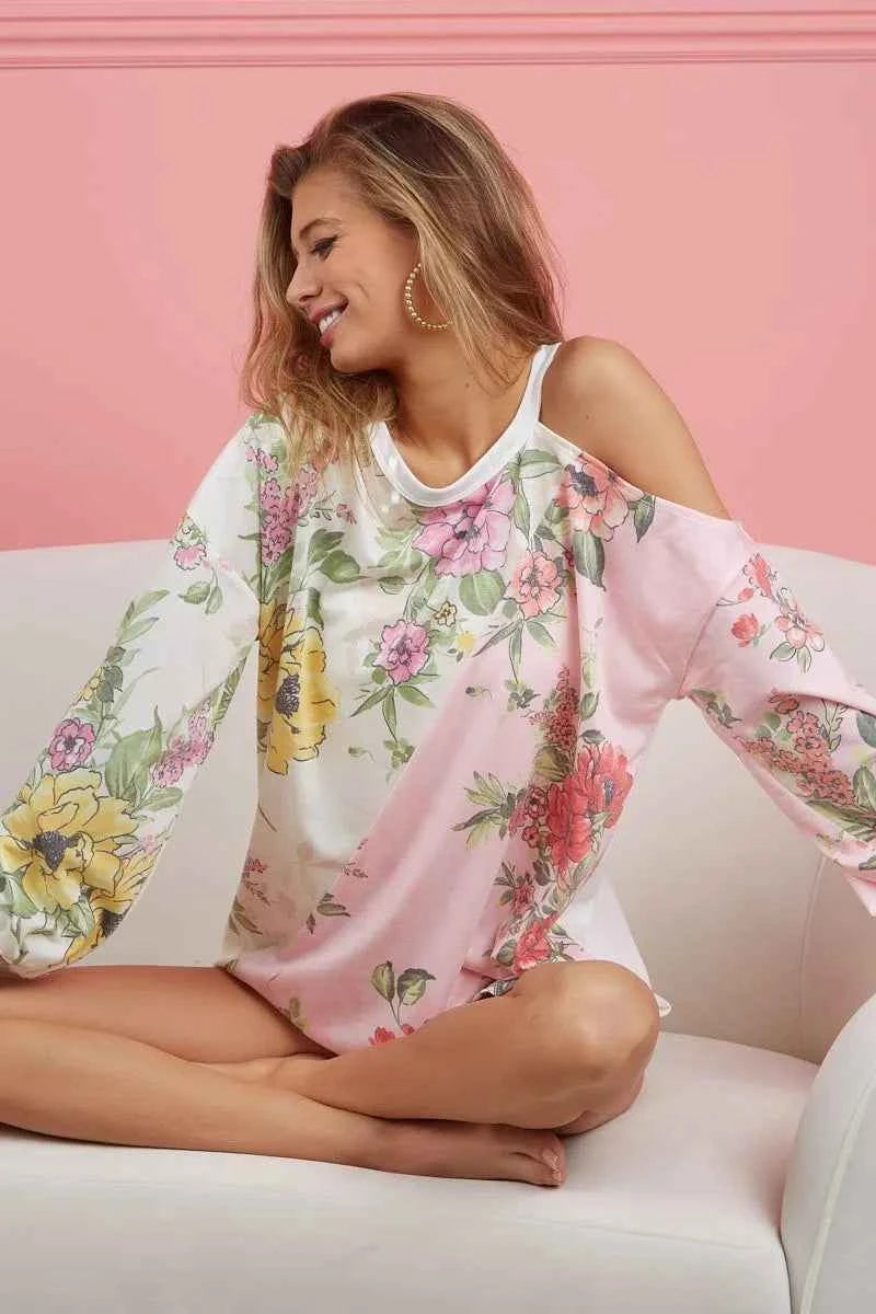 BiBi Floral Printed French Terry Color Block Top d66c48c9bba84b1c92218d59cdf51146-Max-Origin