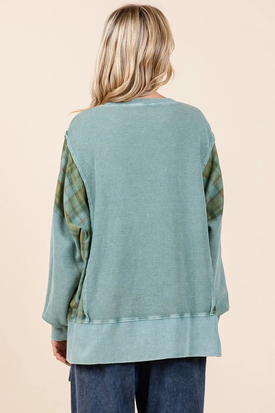 Mittoshop Plaid Panel Mineral Wash French Terry Sweatshirt d6856fb37794462d8272f81e8742ece6-Max-Origin