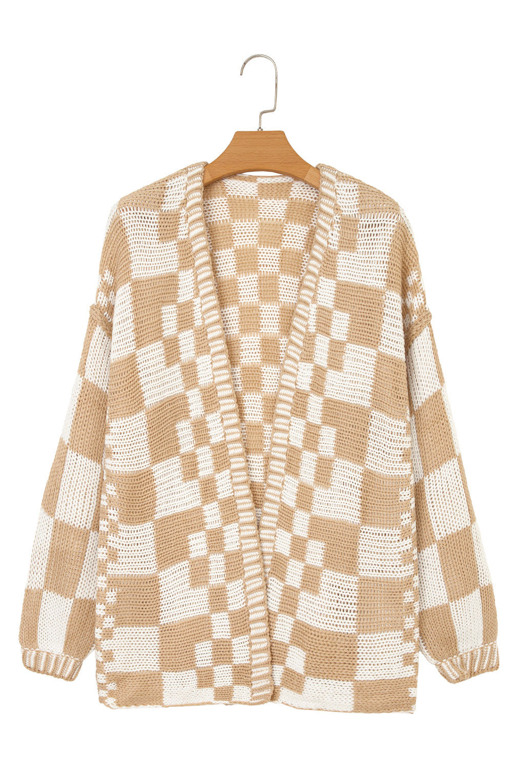 Smoke Gray Colorblock Checked Open Front Knitted Cardigan d69a2c0d74803b81
