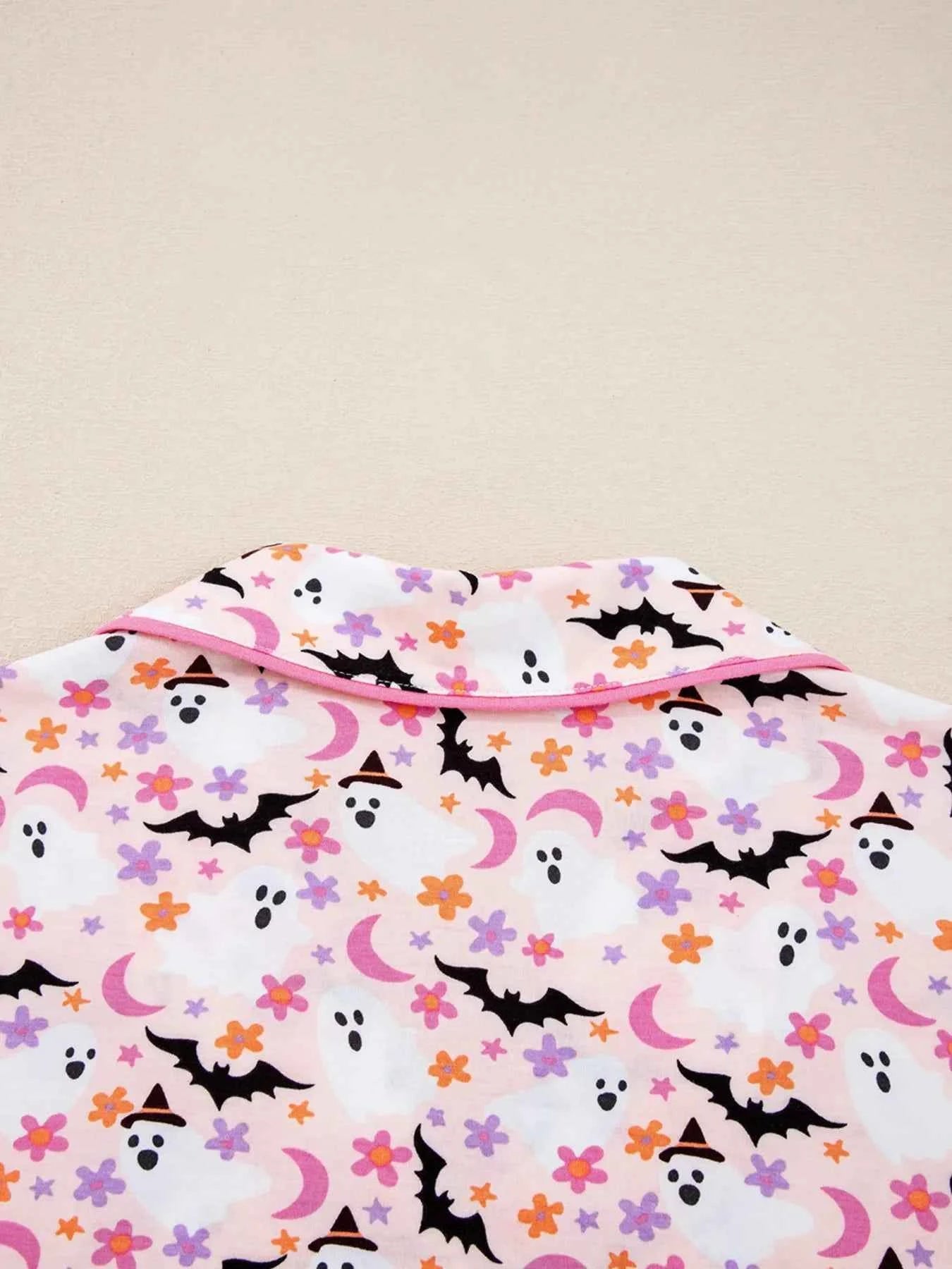 Halloween Ghost Print Button Up Top and Pants Lounge Set d6d8363434734ce985455a8c594e7d01-Max-Origin