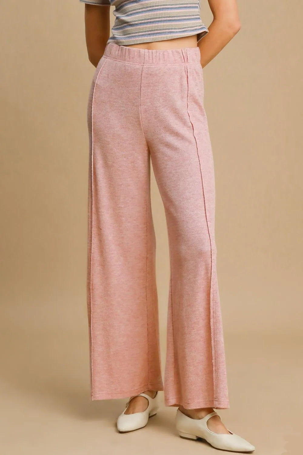 Umgee Elastic Waist Wide Leg Knit Pants Dusty Pink d6f812a0-8b01-46b0-9b94-cf5d75a31a30-Max