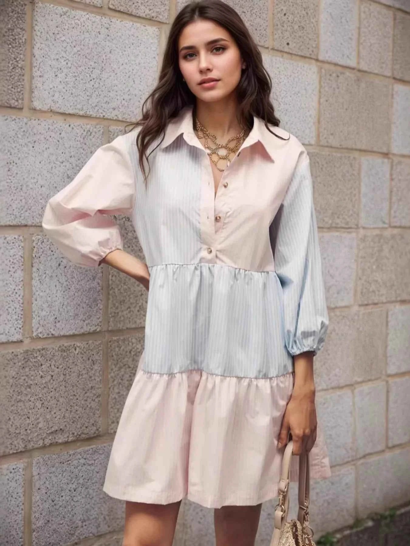 Tiered Button-Front Shirt Dress Stripe d6fcb4ea896a4ef4a1c5915248636ec5-Max-Origin