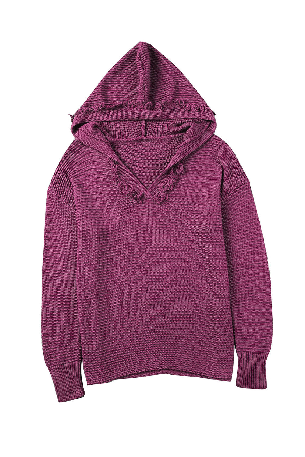Purple Split V Neck Pullover Hooded Sweater d71761f4dfd6f650