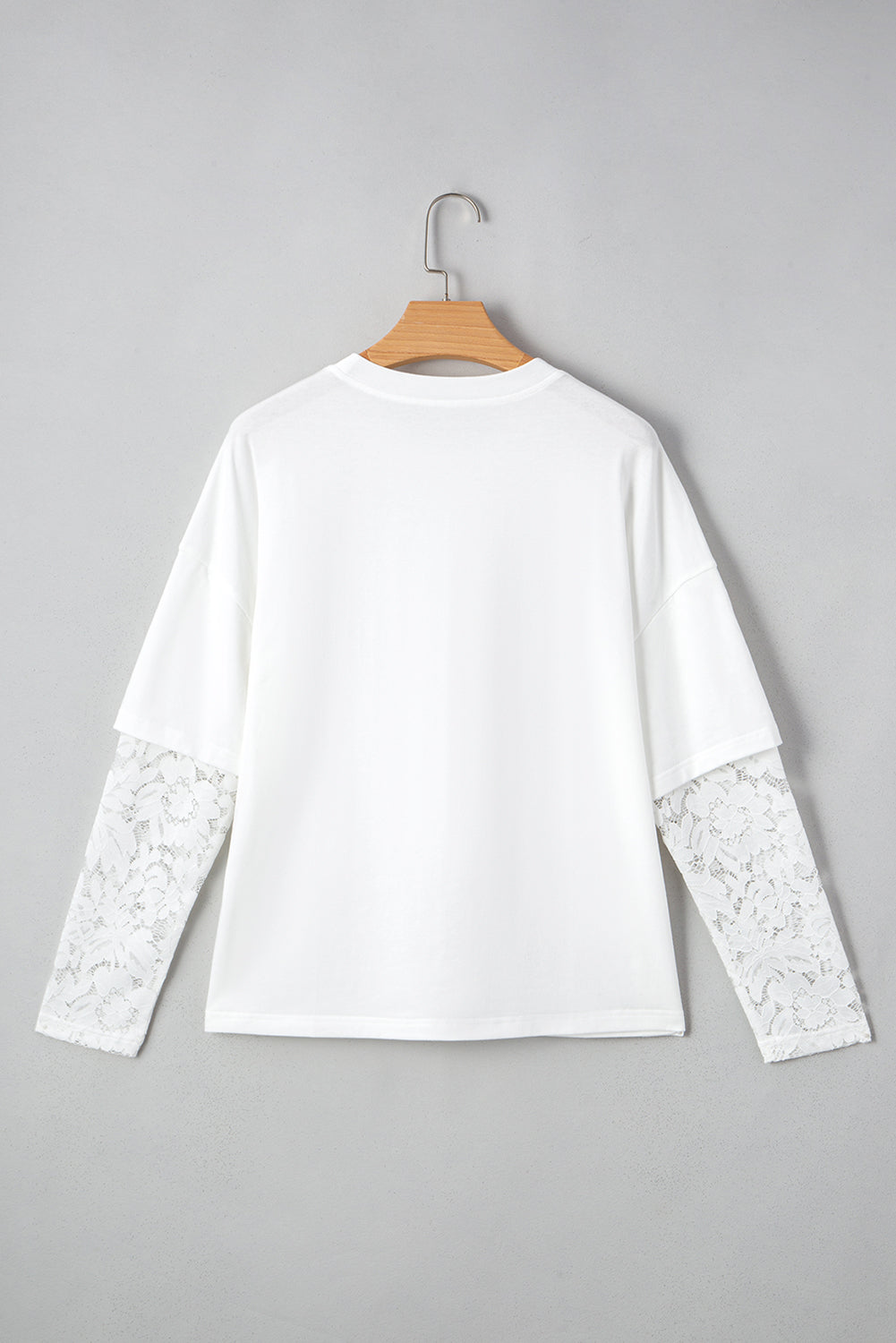 White Fake Two-Piece Lace Long Sleeve Drop Shoulder Tee d71e3d598e99c0a7