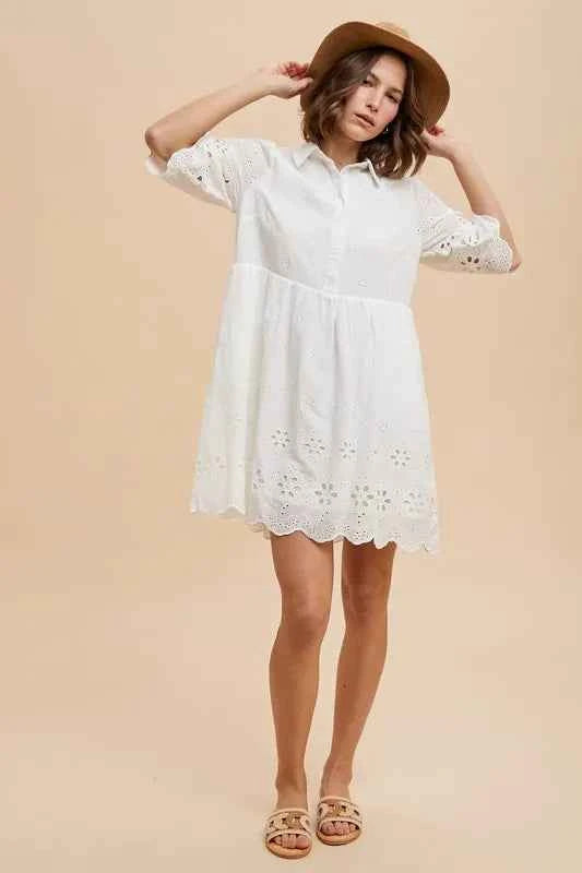 Annie Wear Embroidered Scallop Edge Detail Mini Shirt Dress d7512314f76744dd90bc918994731017-Max-Origin