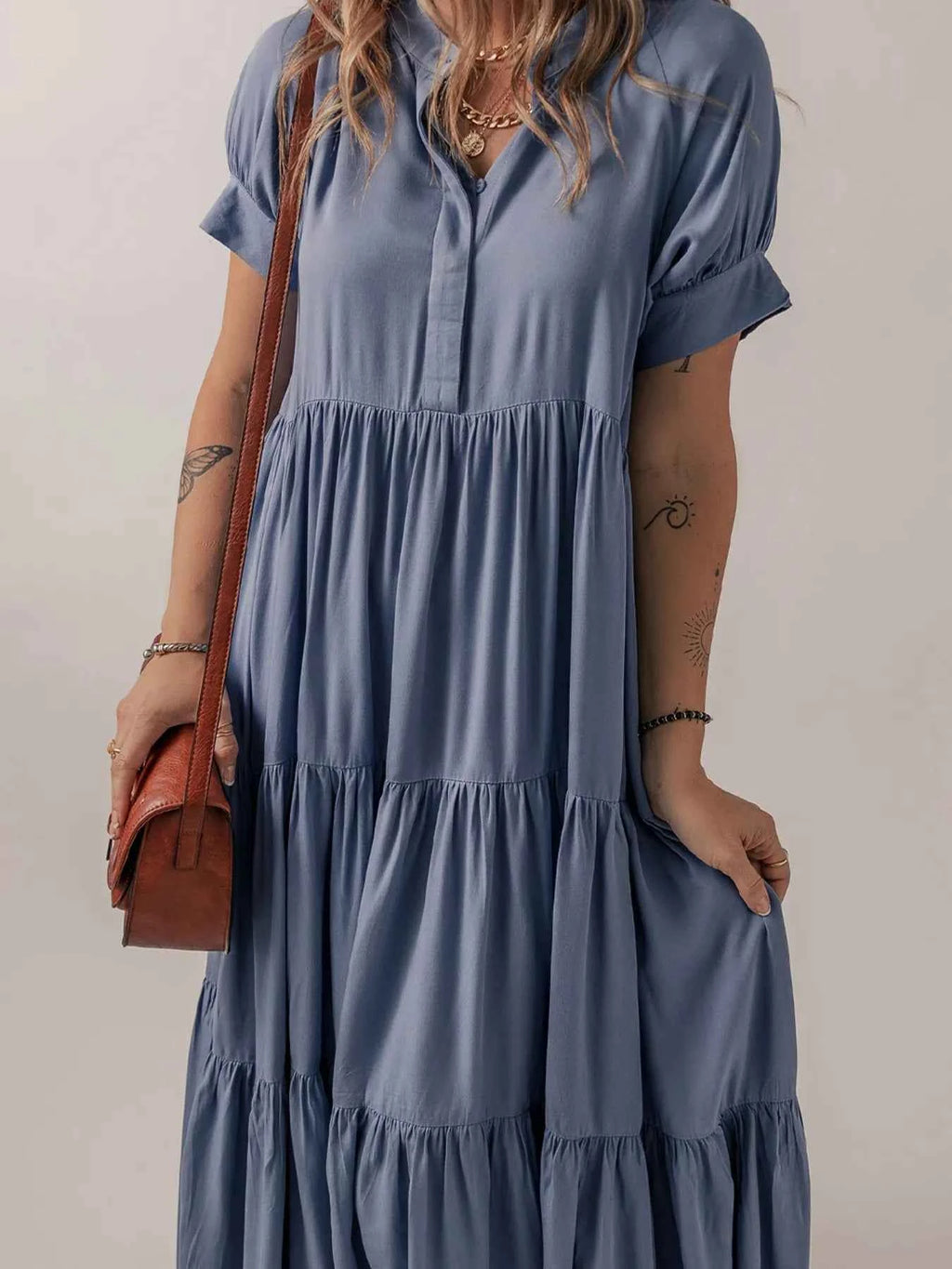 Short Sleeve Tiered Maxi Dress d76b9e5519794ed59cbc1a1917728a7b-Max-Origin