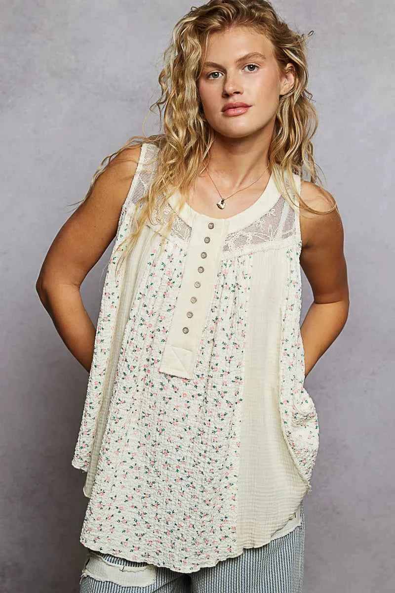 POL Floral Print Button-Front Lace Patchwork Tank Top NATURAL MULTI d79d0de9-f5ff-4aeb-bf12-6a9e8b937615-Max-Origin