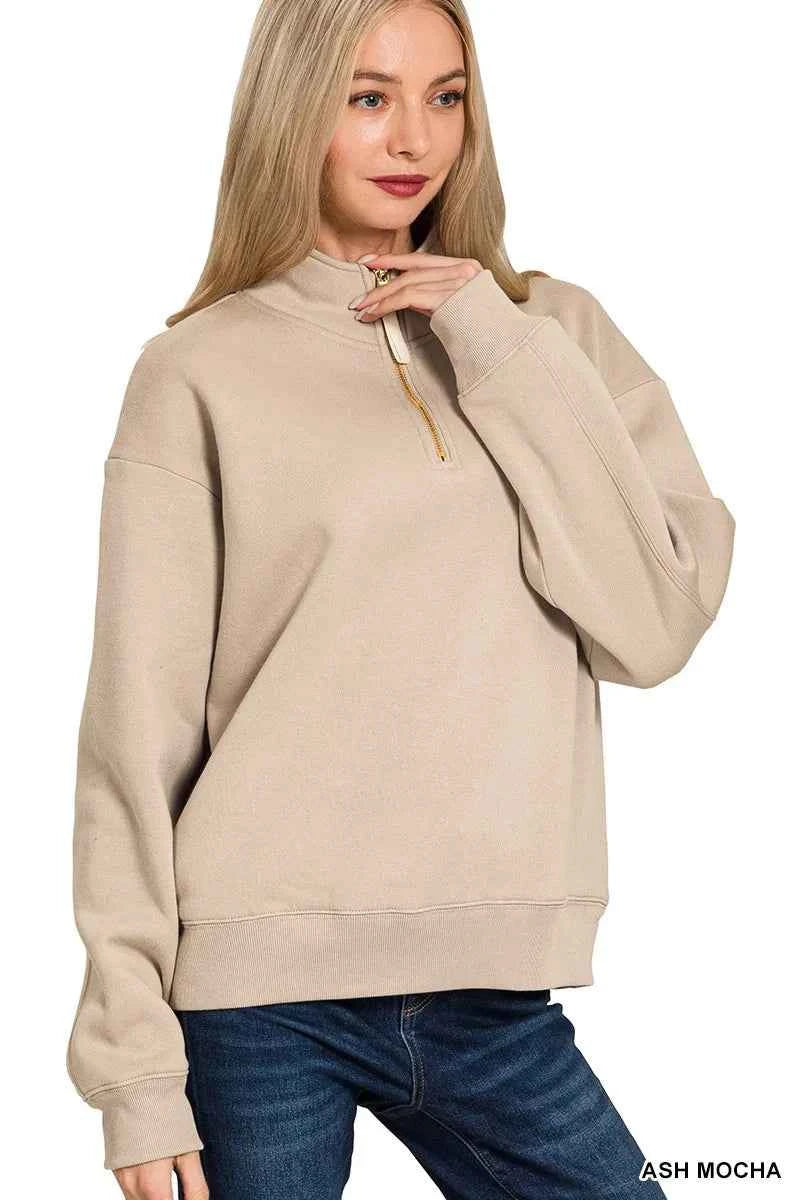 Zenana Fleece Half Zip Sweatshirt d7a096c0e48b411399dcaa964fb8d762-Max-Origin