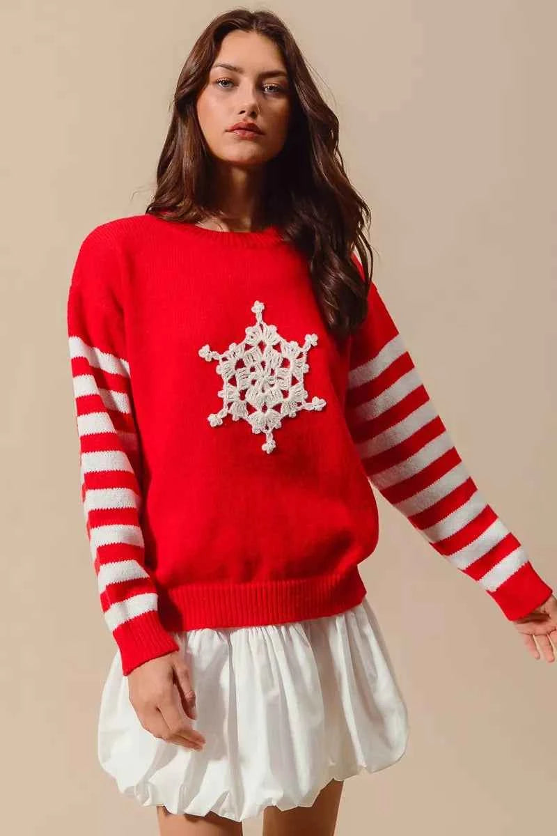 SO ME Christmas Snowflake Crochet Embellished Sweater d7ad31ad21714625bb3acd82007ab988-Max-Origin