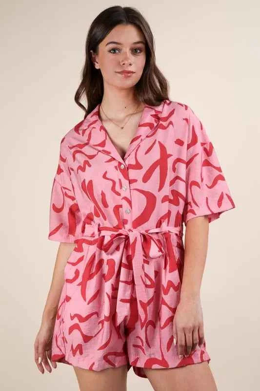 VERY J Oversized Printed Button Down Resort Romper d7b13527bae54a479c6bff2e8556ab1e-Max-Origin