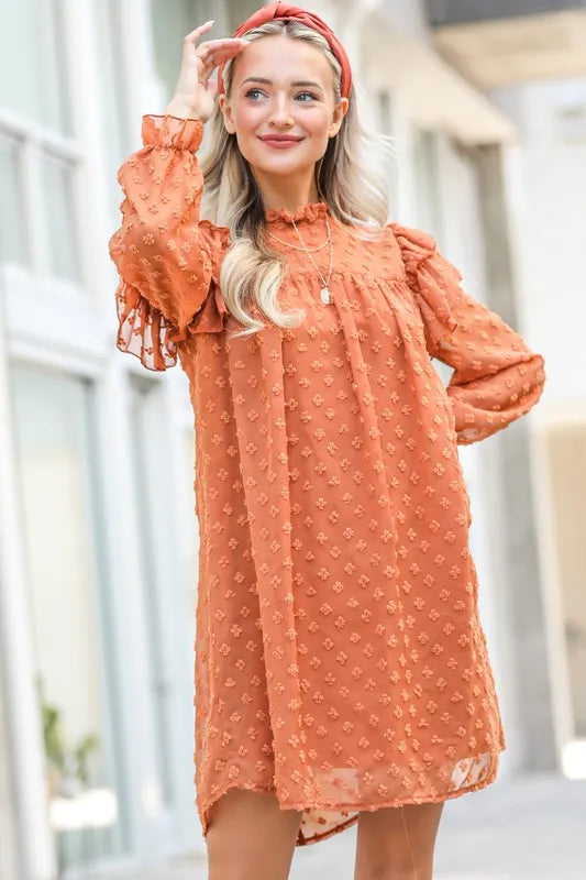 And The Why Lovely Ruffle Shoulder with Textured Woven Dress Camel d7d5e65c21654625a0d3ca239630c4e7-Max-Origin