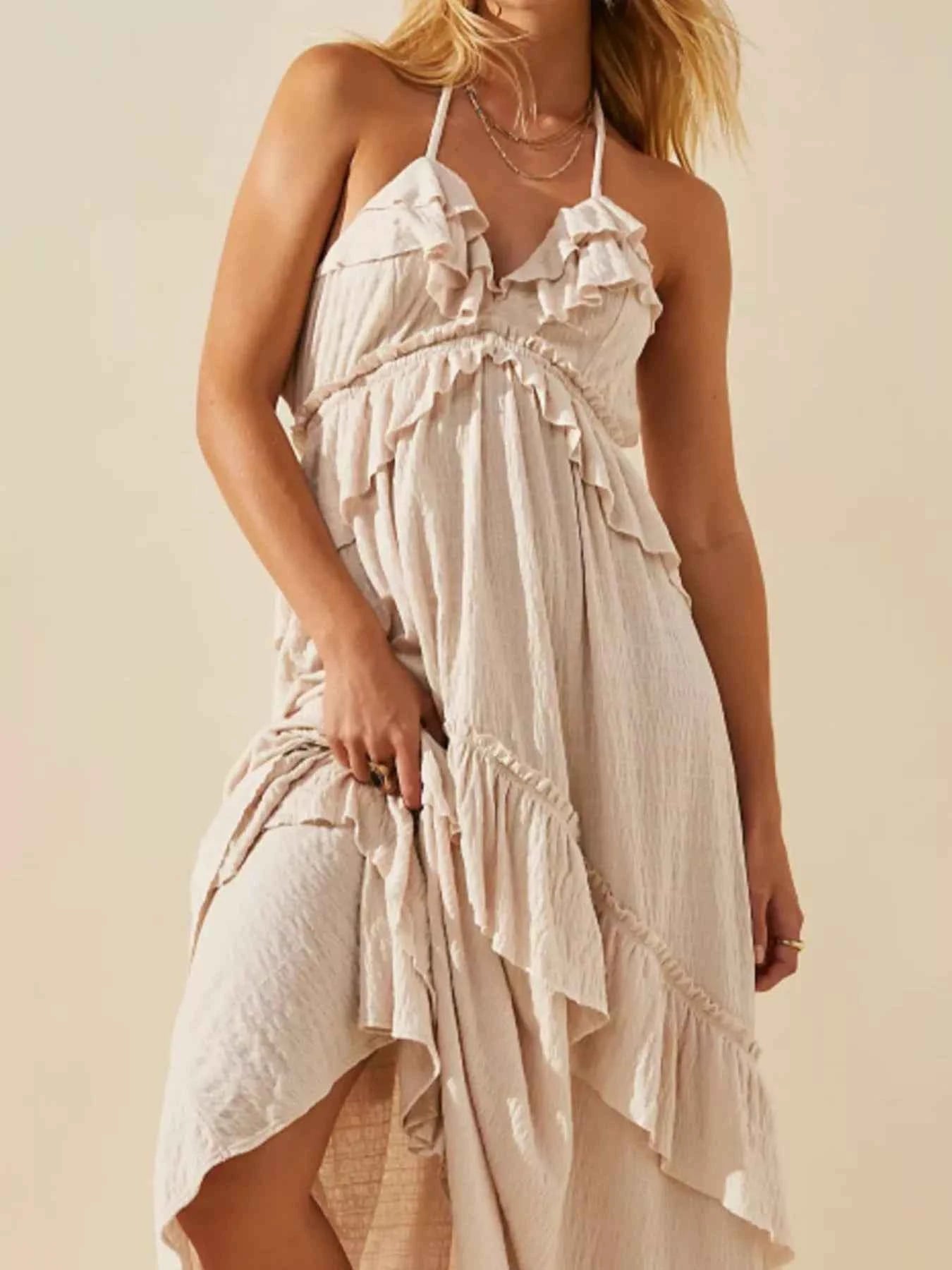 Ruffled Halter Neck Maxi Dress Beige d7d70b3b-1ade-4584-834a-5be2d7742bd5-Max-Origin