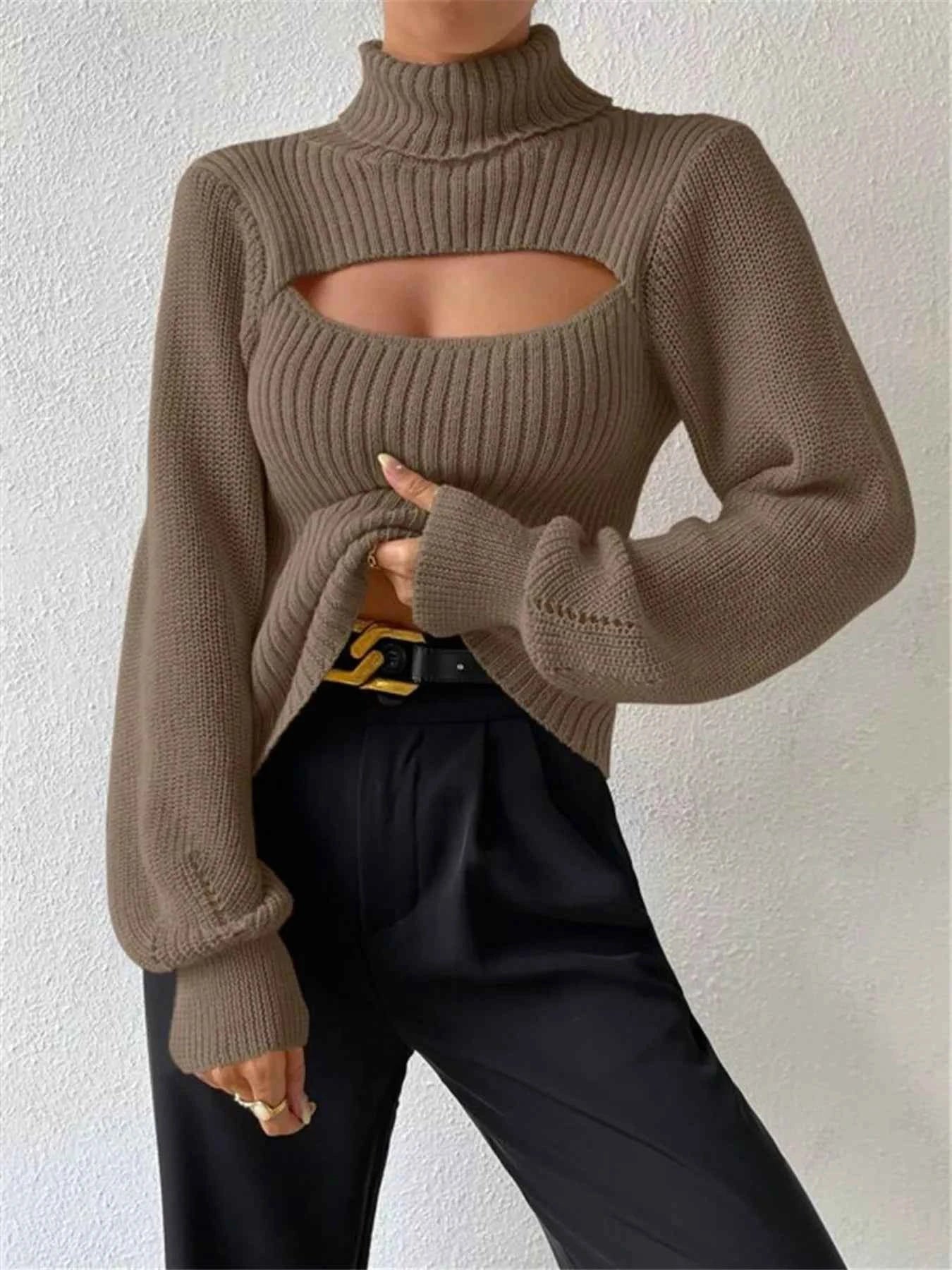 Cutout Front Turtleneck Long Sleeve Sweater d812b4c4292d4082ae33fc1d84723e81-Max-Origin
