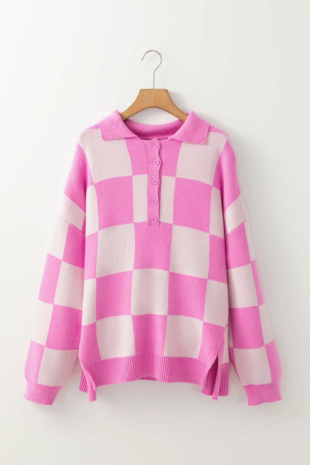 Pink Checkered Button Collared Sweater d815b5cfbeadcfe4