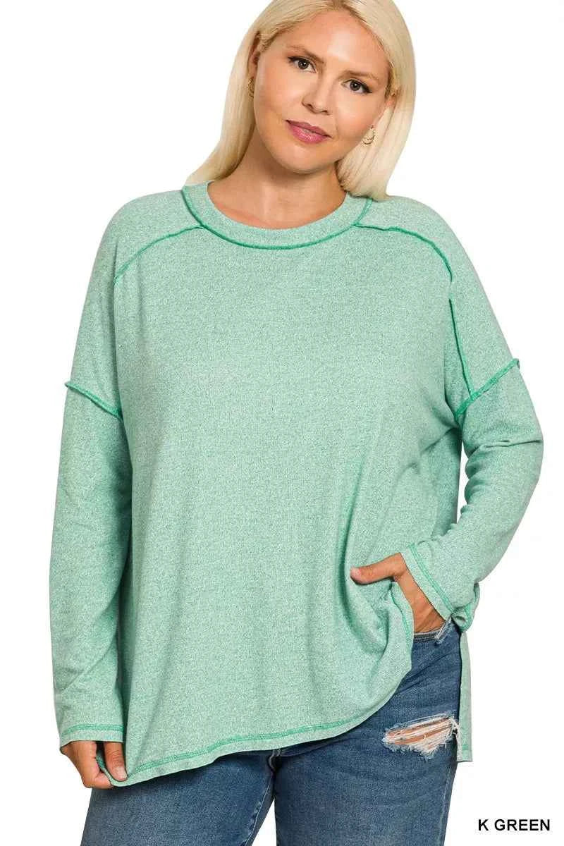 Zenana Full Size Melange Hacci Exposed Seam Hi-low Tee Plus Size d8197a50-00a0-4d1a-81c1-3bdebeb22ef2-Max-Origin