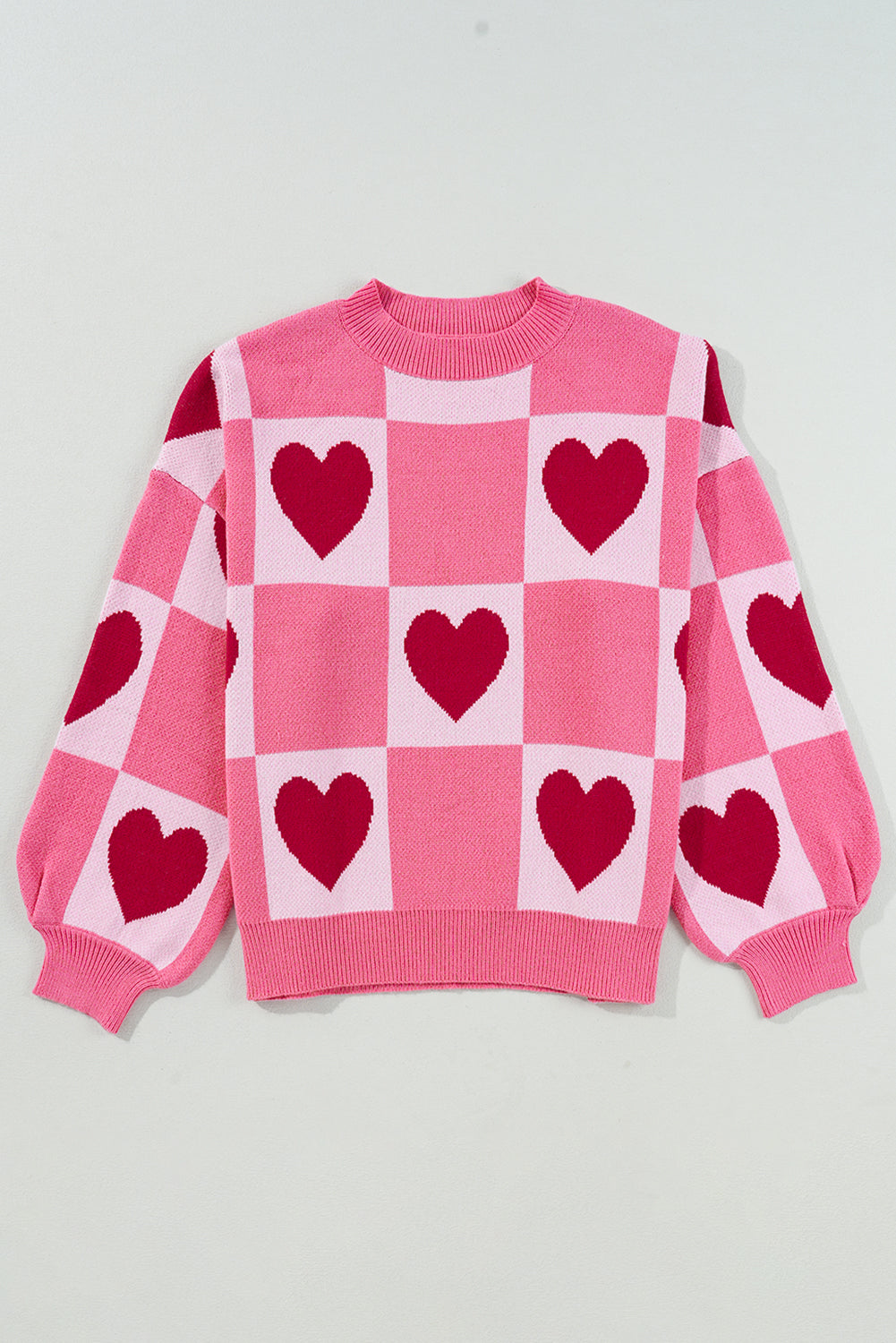 Pink Love Heart Checkered Valentine Knit Sweater d81e6ead6d3c3dcd