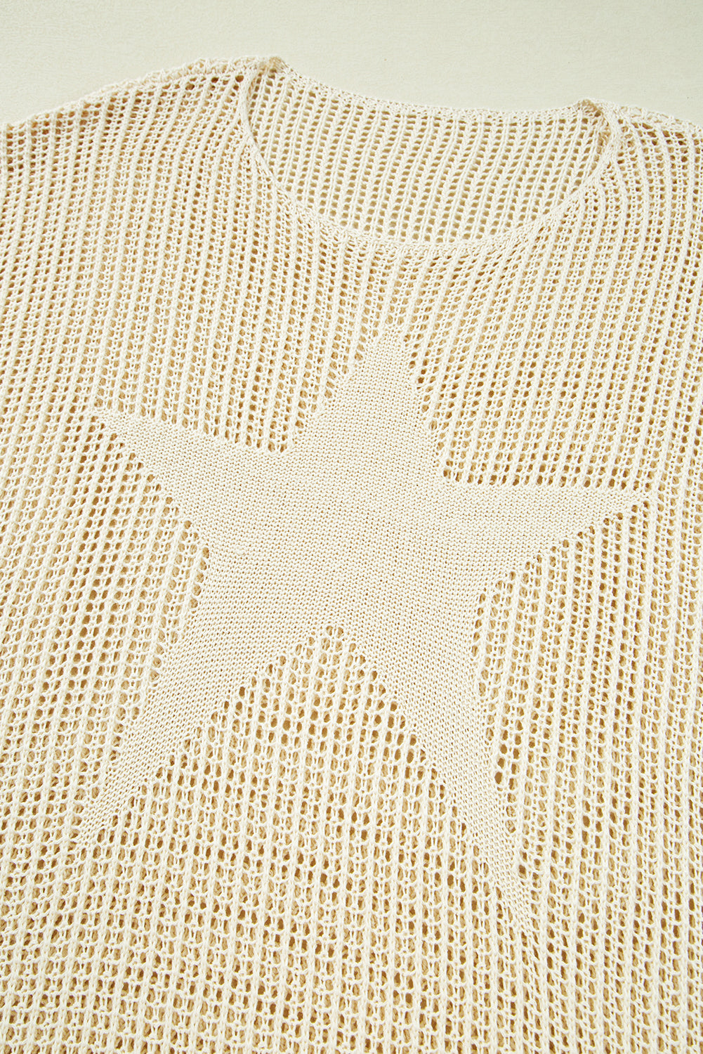 Parchment Hollow Out Knit Star Pattern Plus Size Sweater d81ef353b22afb33