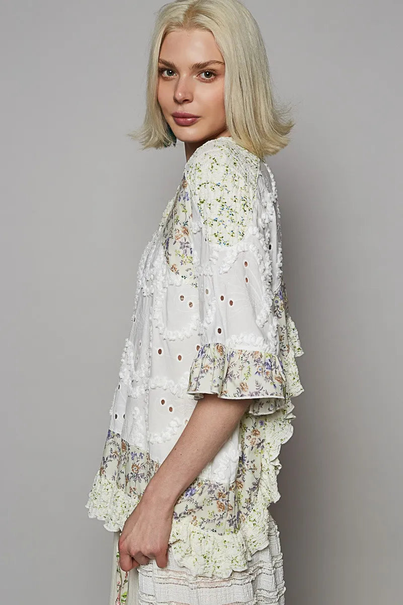POL Floral Print Eyelet Ruffled Hem Blouse d82f8b4f-b7ea-42f2-a5d0-7267380f70b4-Max-Origin