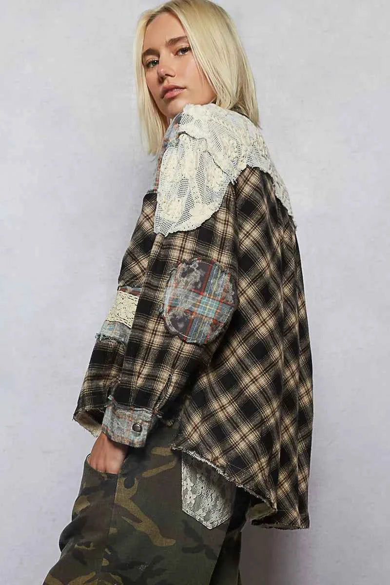 POL Lace Patchwork Plaid Oversized Shirt d8592c18-4cb3-40a5-a2a1-4c05de1354fd-Max-Origin