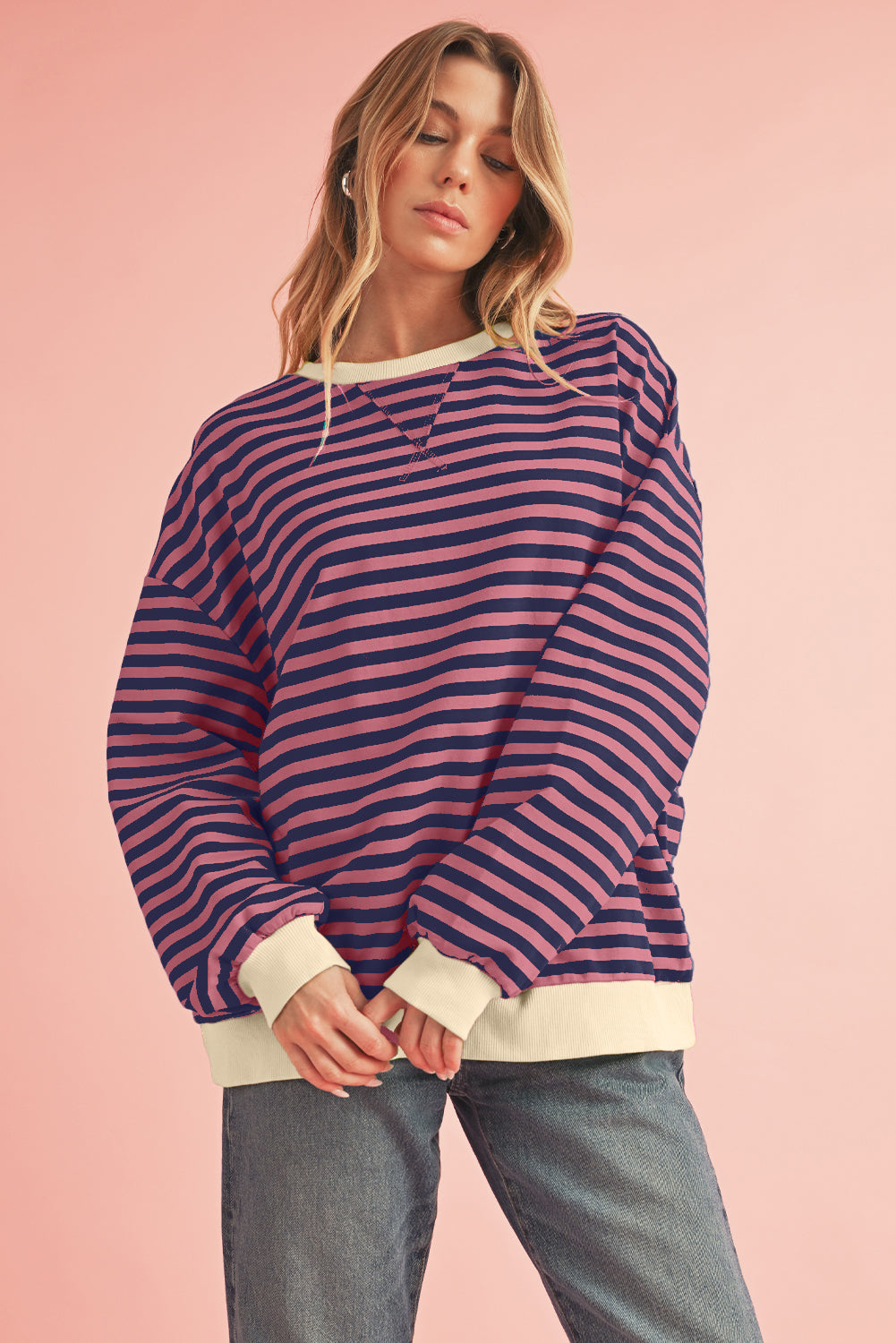 Black Stripe Contrast Edge Cross Seam Oversized Sweatshirt d85e9641419cddfa