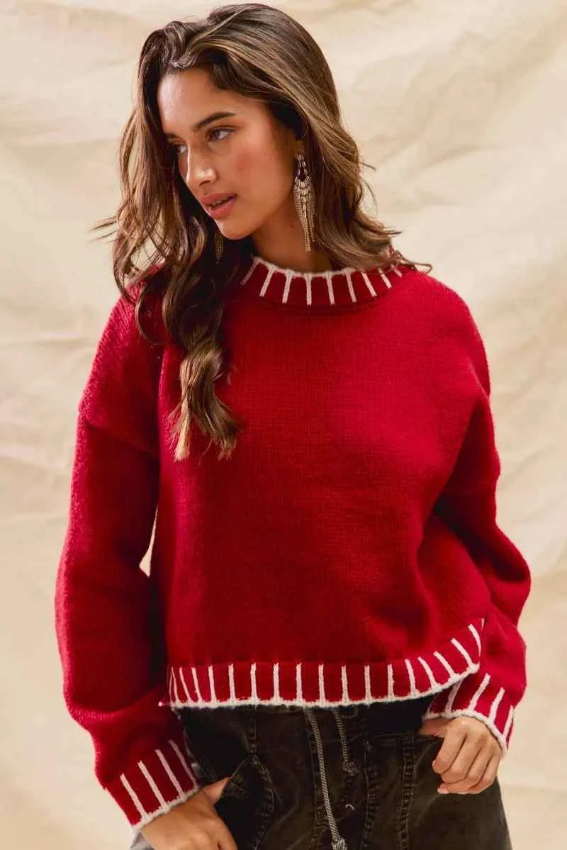 SO ME Loose Fit Christmas Holiday Sweater RED IVORY d87a65016dd443e89be9d38917ea07ca-Max-Origin
