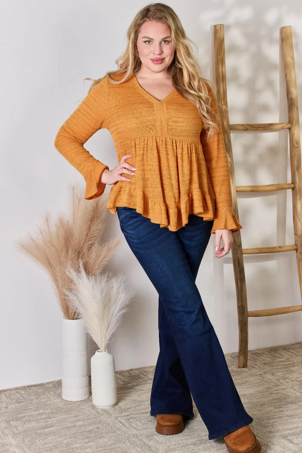 Hailey & Co Full Size V-Neck Flounce Sleeve Blouse d8b7d76d-2704-40d6-a52e-be7ba042fdfc-Max