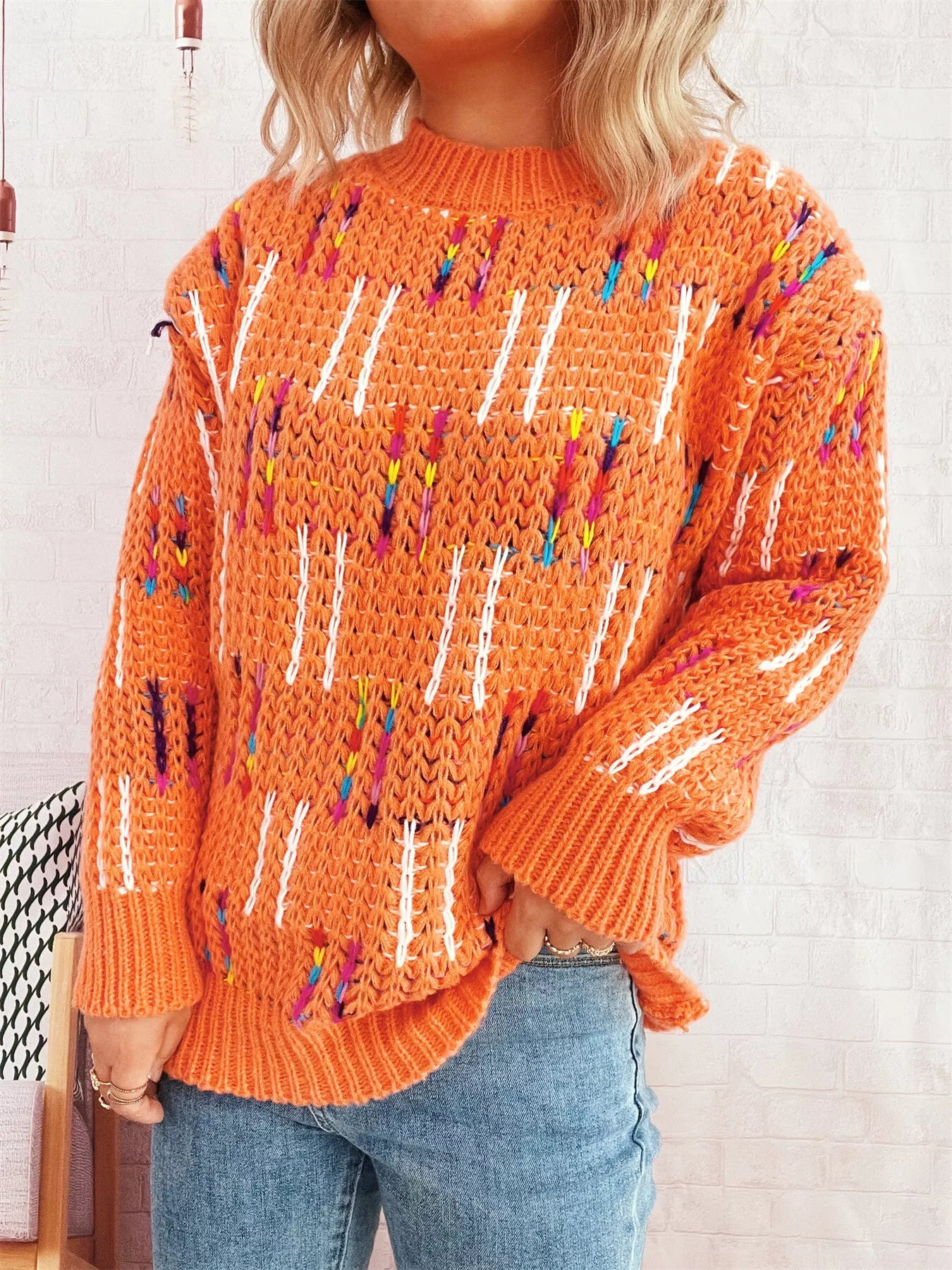 Colorful Round Neck Long Sleeve Sweater d8c1d8902eef42fb99ffbc86e1a5ccc2-Max-Origin