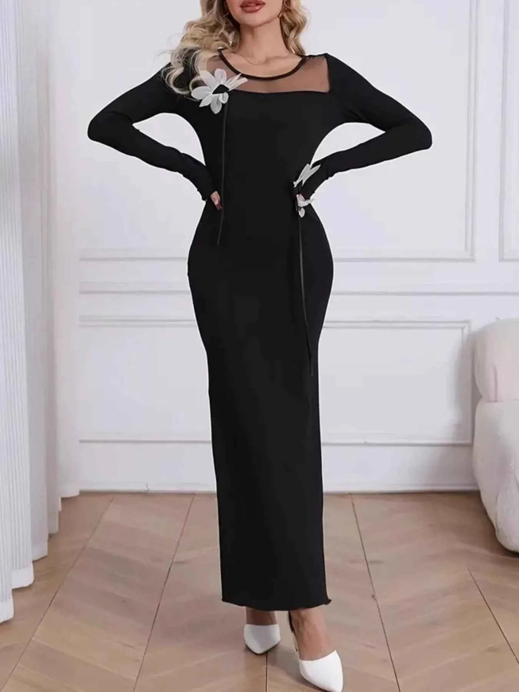 Mesh Panel Long Sleeve Maxi Dress d8d9d94f-f9a7-49ae-9b0c-3e804e698c8b-Max-Origin
