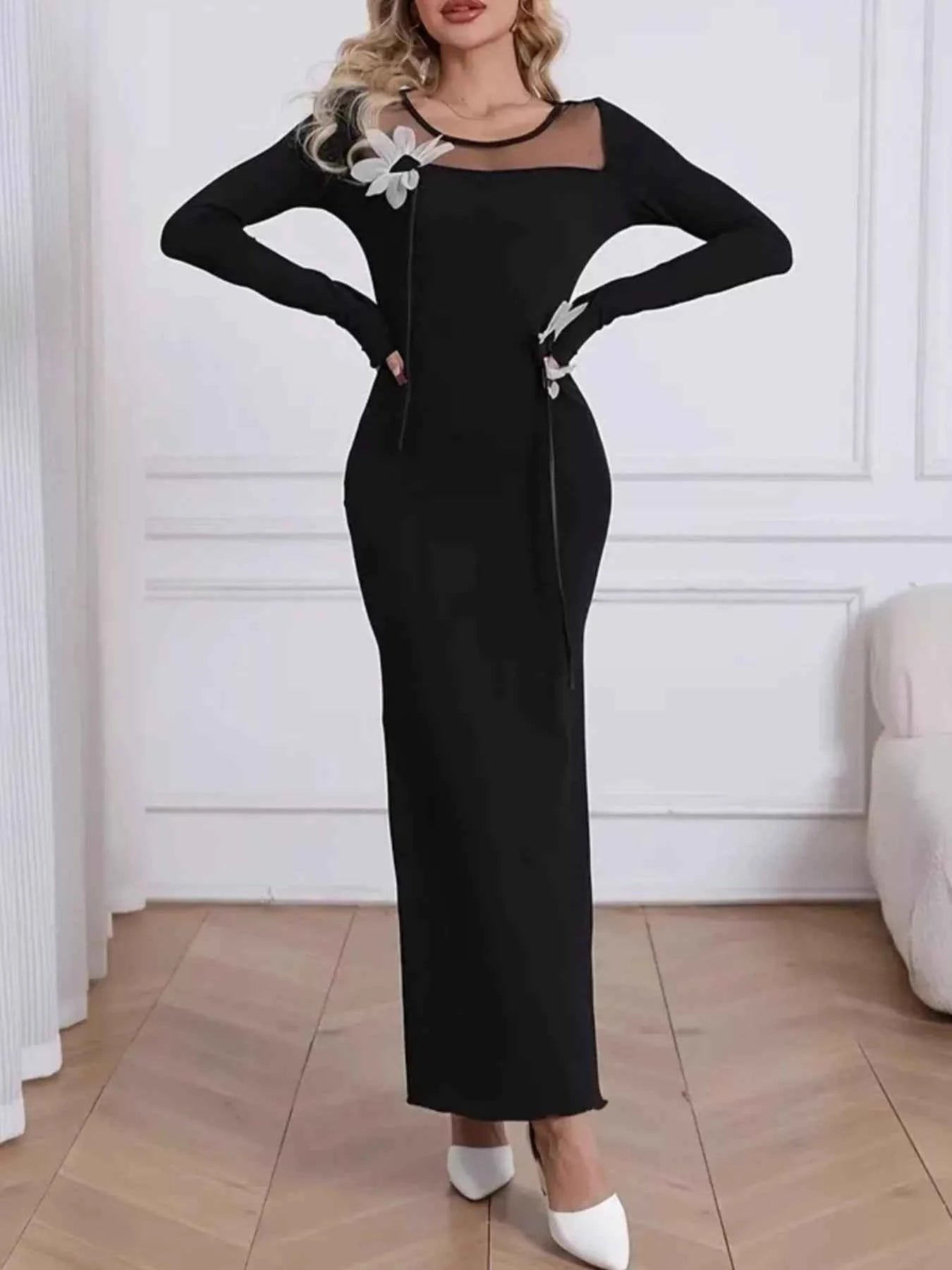 Mesh Panel Long Sleeve Maxi Dress d8d9d94f-f9a7-49ae-9b0c-3e804e698c8b-Max-Origin