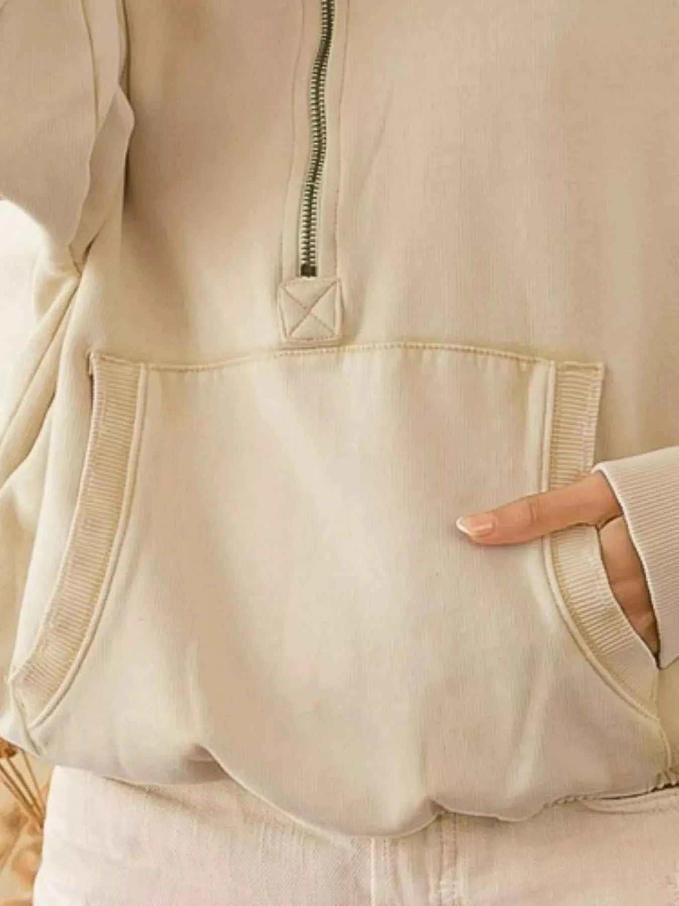 BiBi Stitch Detailed Elastic Hem Half Zip Fleece Hoodie d8db405a-24c1-446c-b5d5-926dc1e014ca-Max-Origin