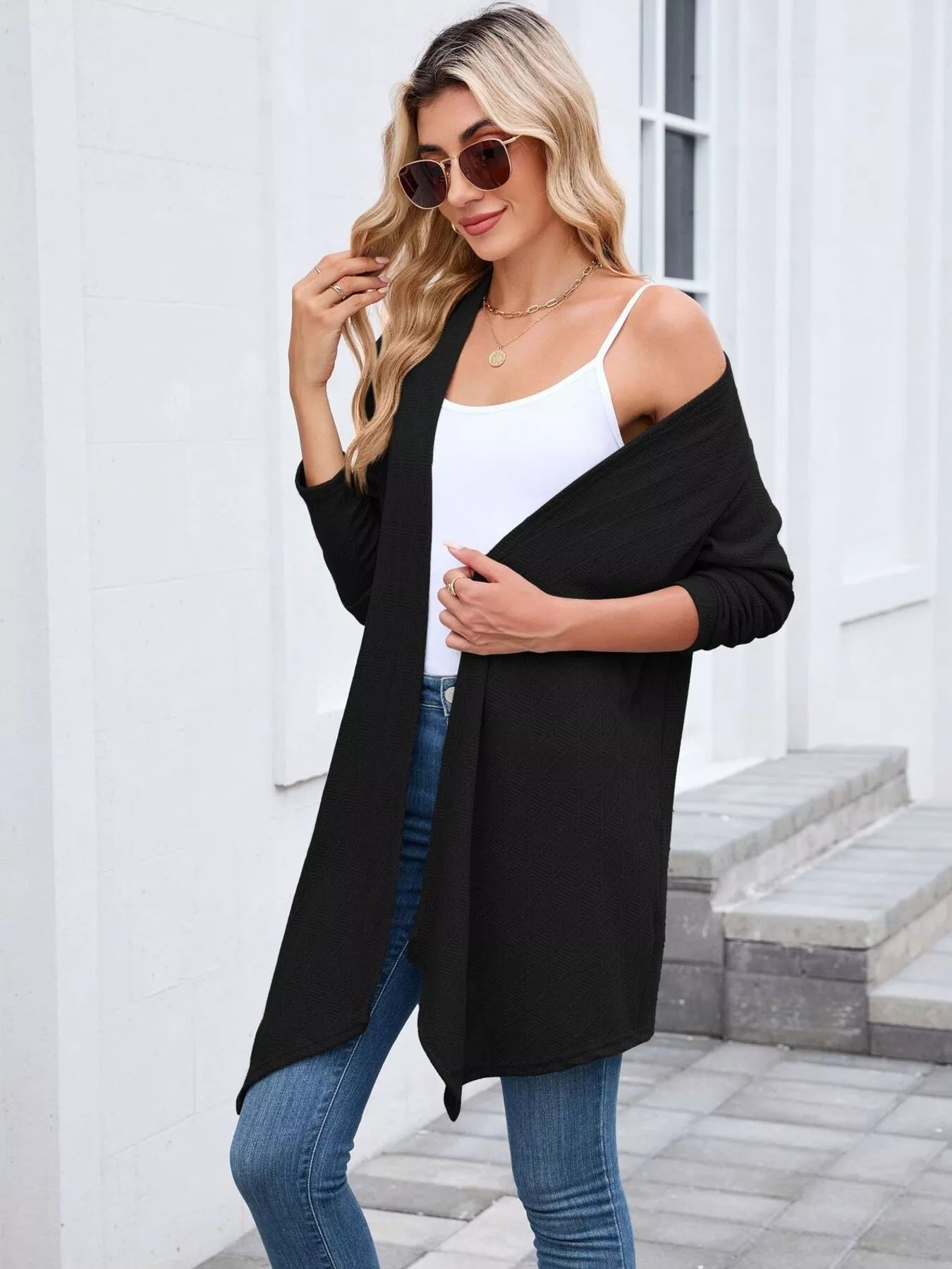 Open Front Long Cardigan Black d8defedee9234ba285b6ce0d4d7a64a0-Max-Origin