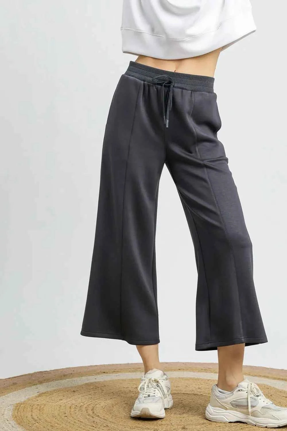 Umgee Drawstring Wide Leg Cropped Pants Dark Gray d8e928ff-e60e-465c-93f4-42973df219e5-Max-Origin