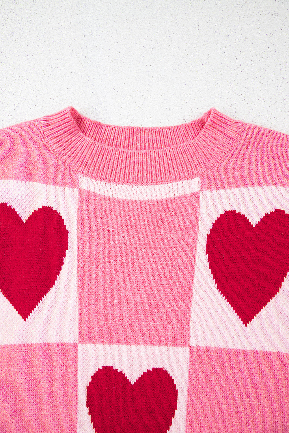 Pink Love Heart Checkered Valentine Knit Sweater d8f9c0c77afafce3