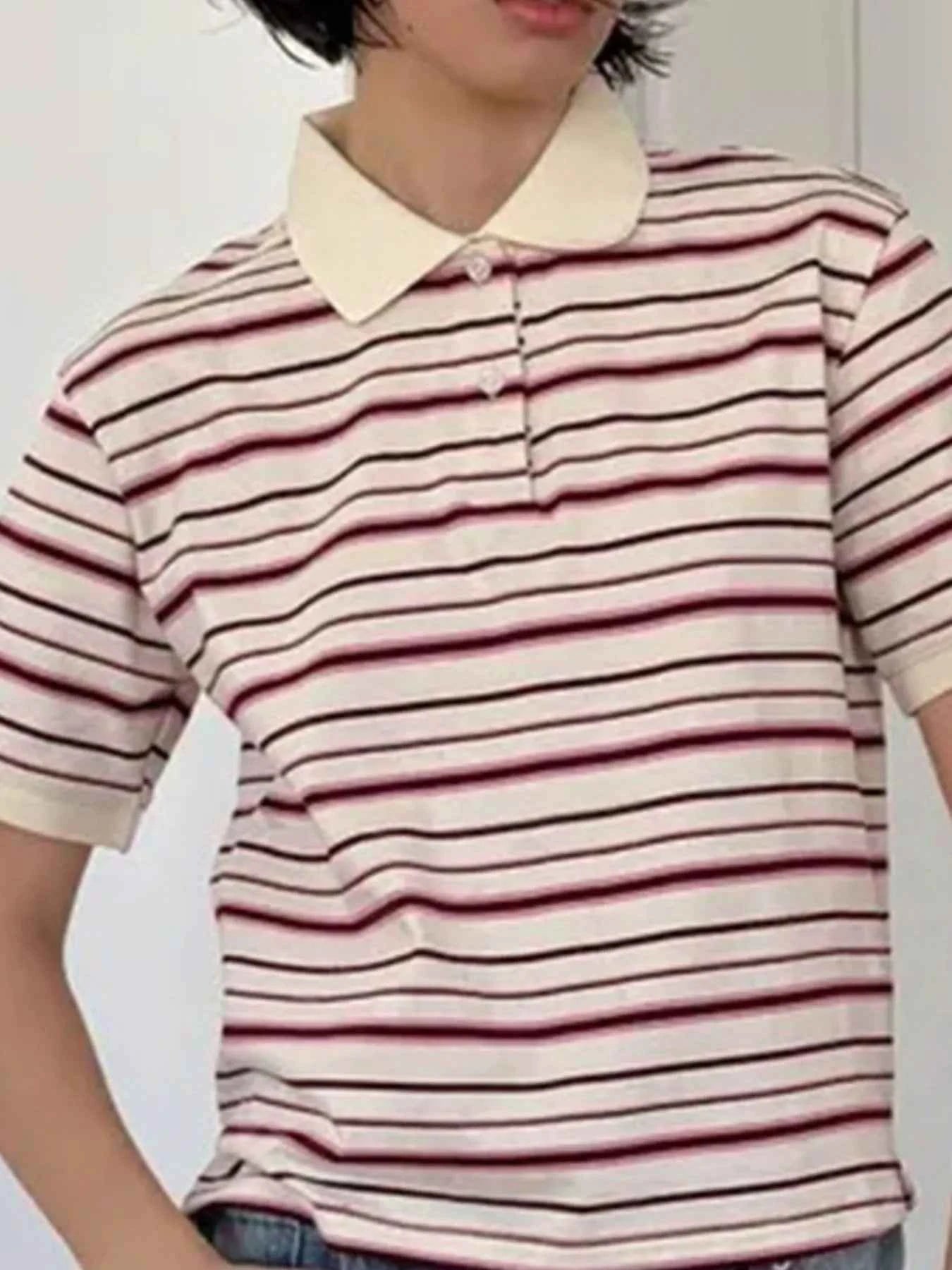 Striped Polo T-Shirt with Contrast Collar d9026d7a-0334-4269-a678-75f81388706a-Max-Origin