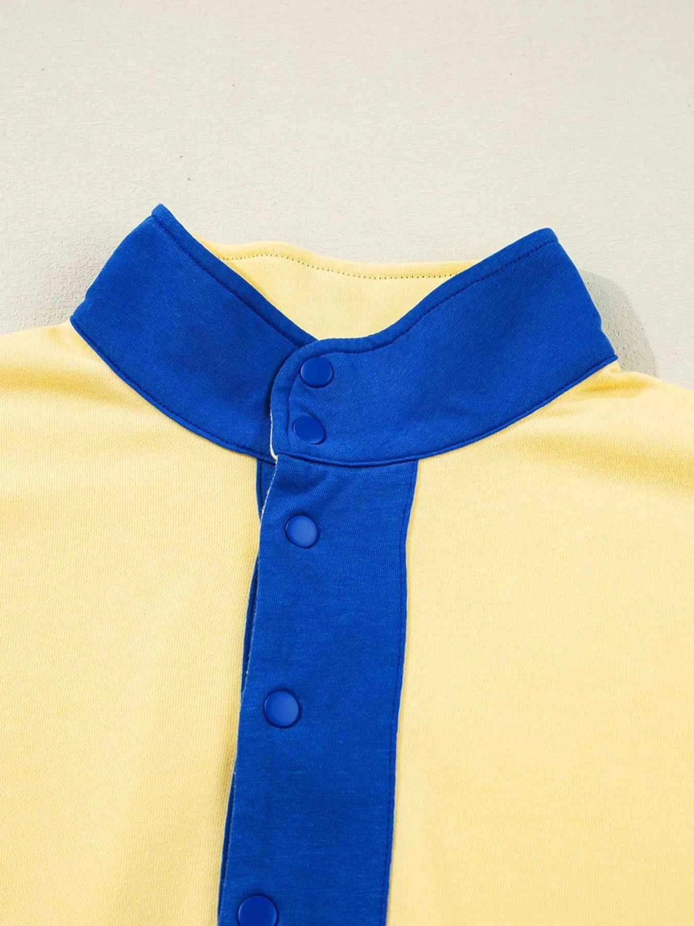 Color Block Patchwork Half Button Top and Shorts 2pcs Set d908ffc91e324f2a947d94657c25979c-Max-Origin