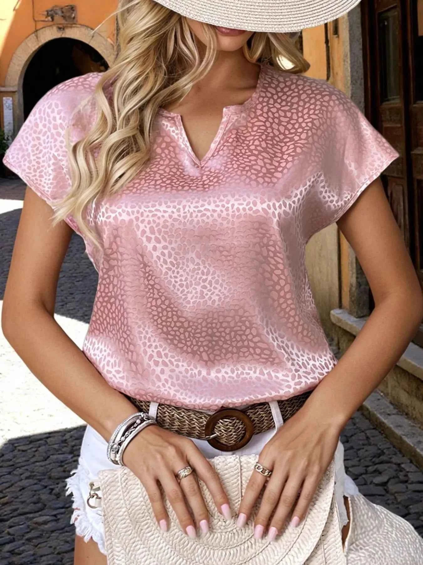 Animal Print Notched Short Sleeve Blouse d90b18e58ffa4368bcd73174aa122b6e-Max-Origin