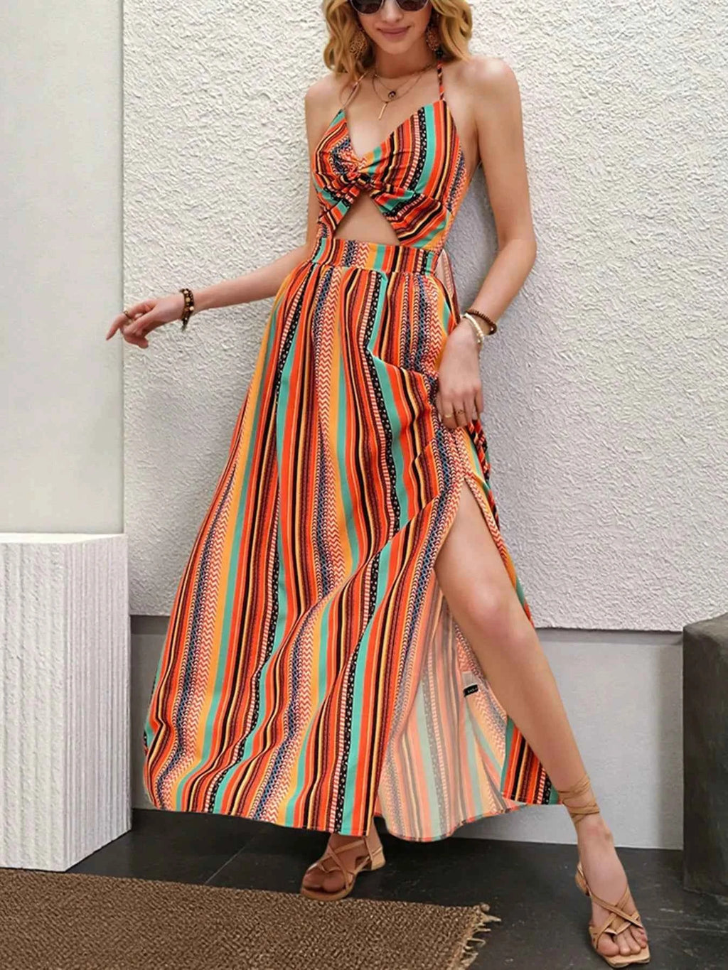 Striped Halter Maxi Dress with Cutout Detail d9156966fba74750a2a6ea0a8a31791e-Max-Origin