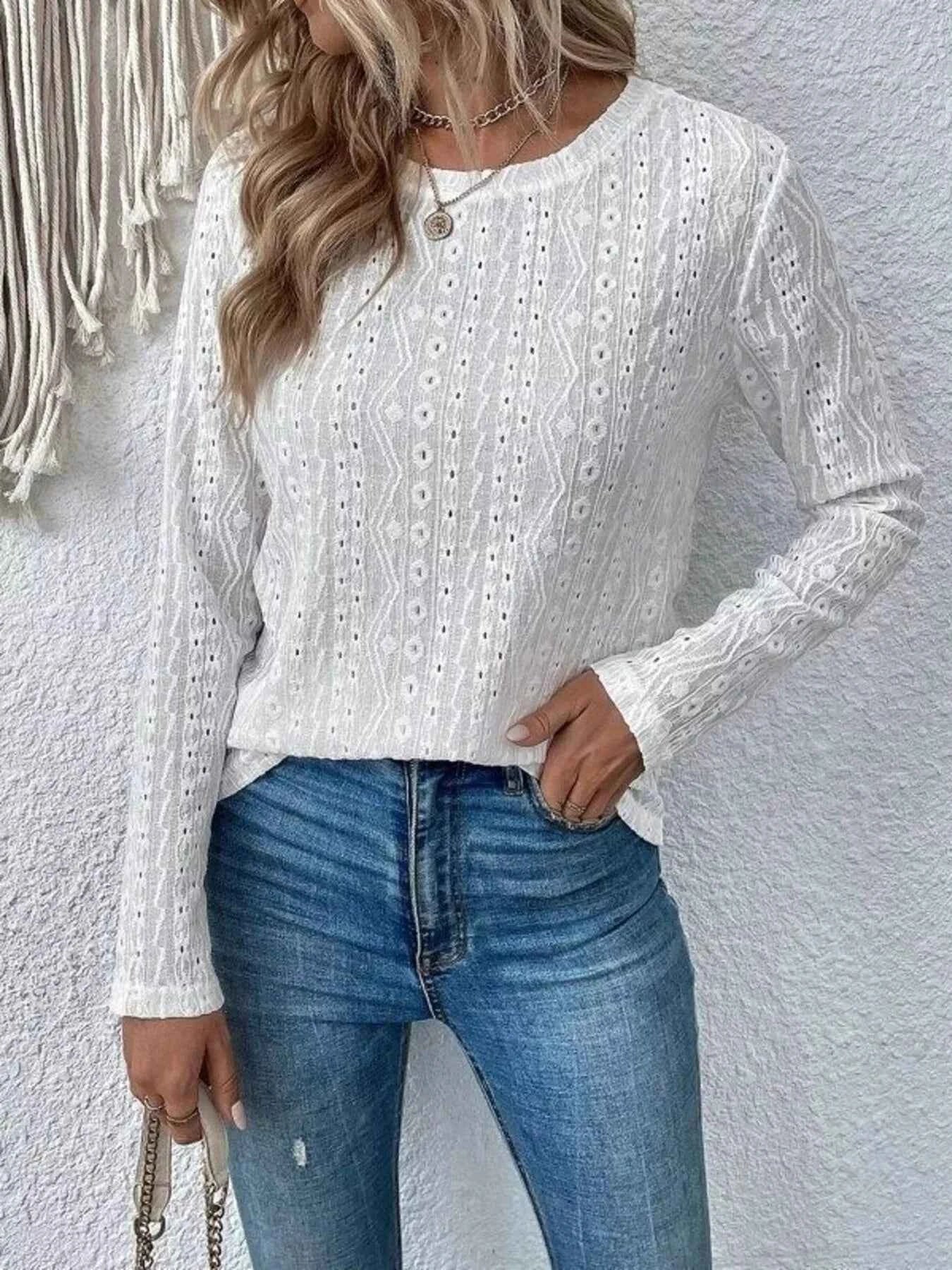 Full Size Eyelet Round Neck Long Sleeve Blouse Plus Size d9184f2edfea43f1bbc4a55ac335ad26-Max-Origin