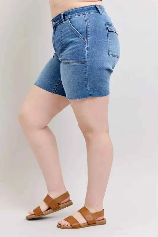 Judy Blue Full Size Mid Rise Bermudas Denim Shorts W/ Back Flap Pockets Plus Size d927b1fd-a7f4-4f78-8f23-4d10892754aa-Max-Origin