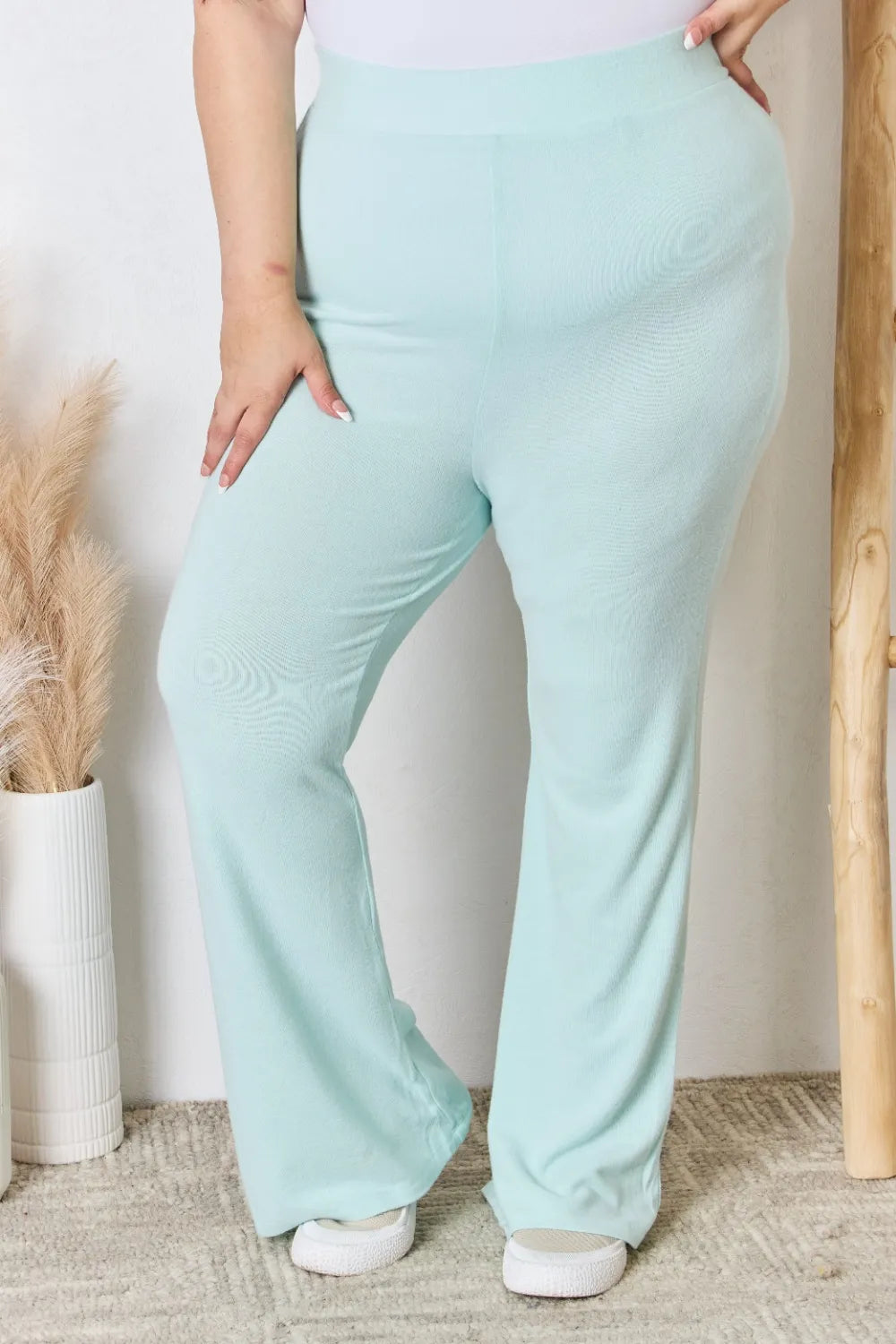 RISEN Full Size High Waist Ultra Soft Knit Flare Pants d9575686-db8d-4c6c-a590-d21833f48a03-Max