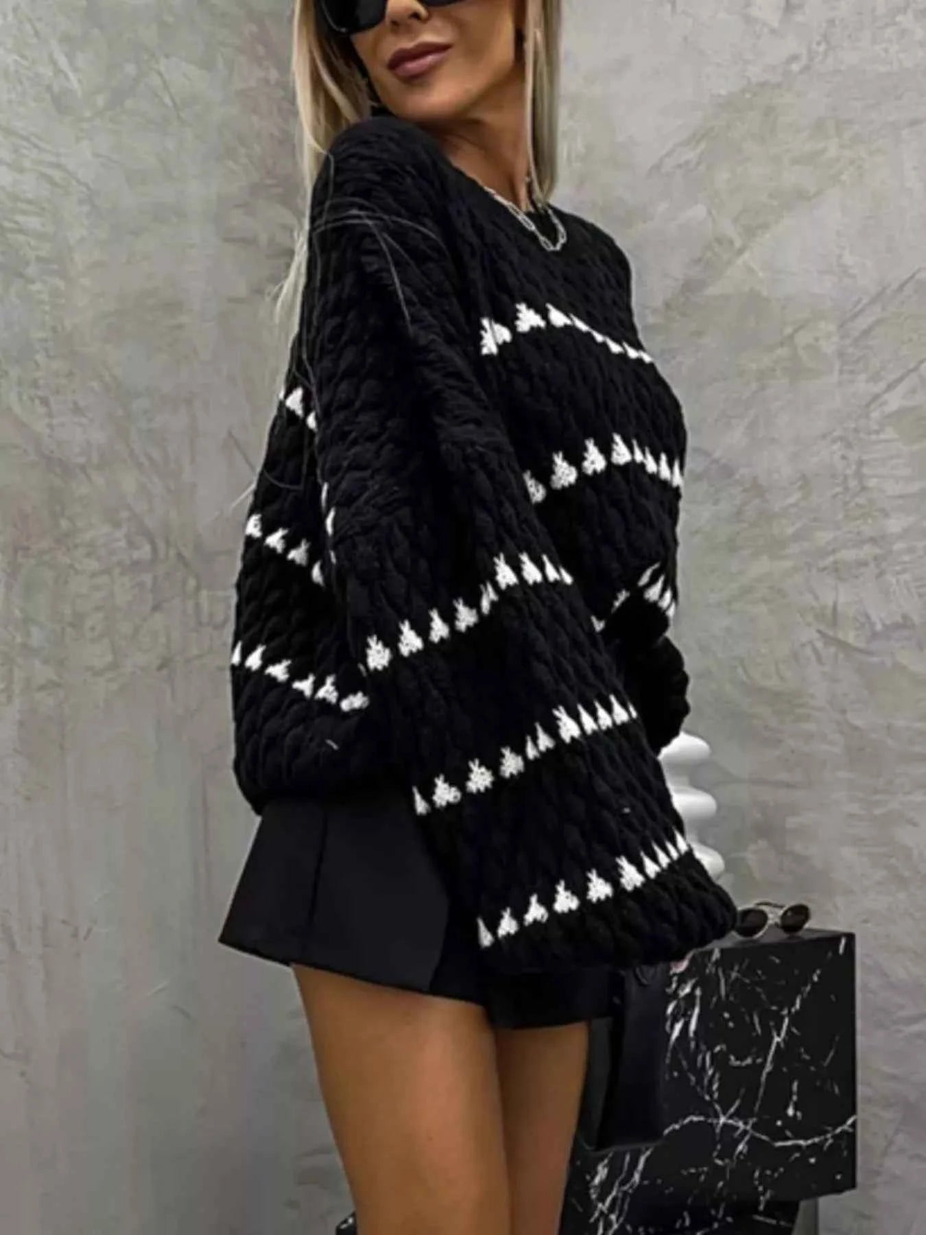 Chunky Knit Striped Sweater with Balloon Sleeves d9818aca-bd43-494c-a599-5e2eed56505b-Max-Origin