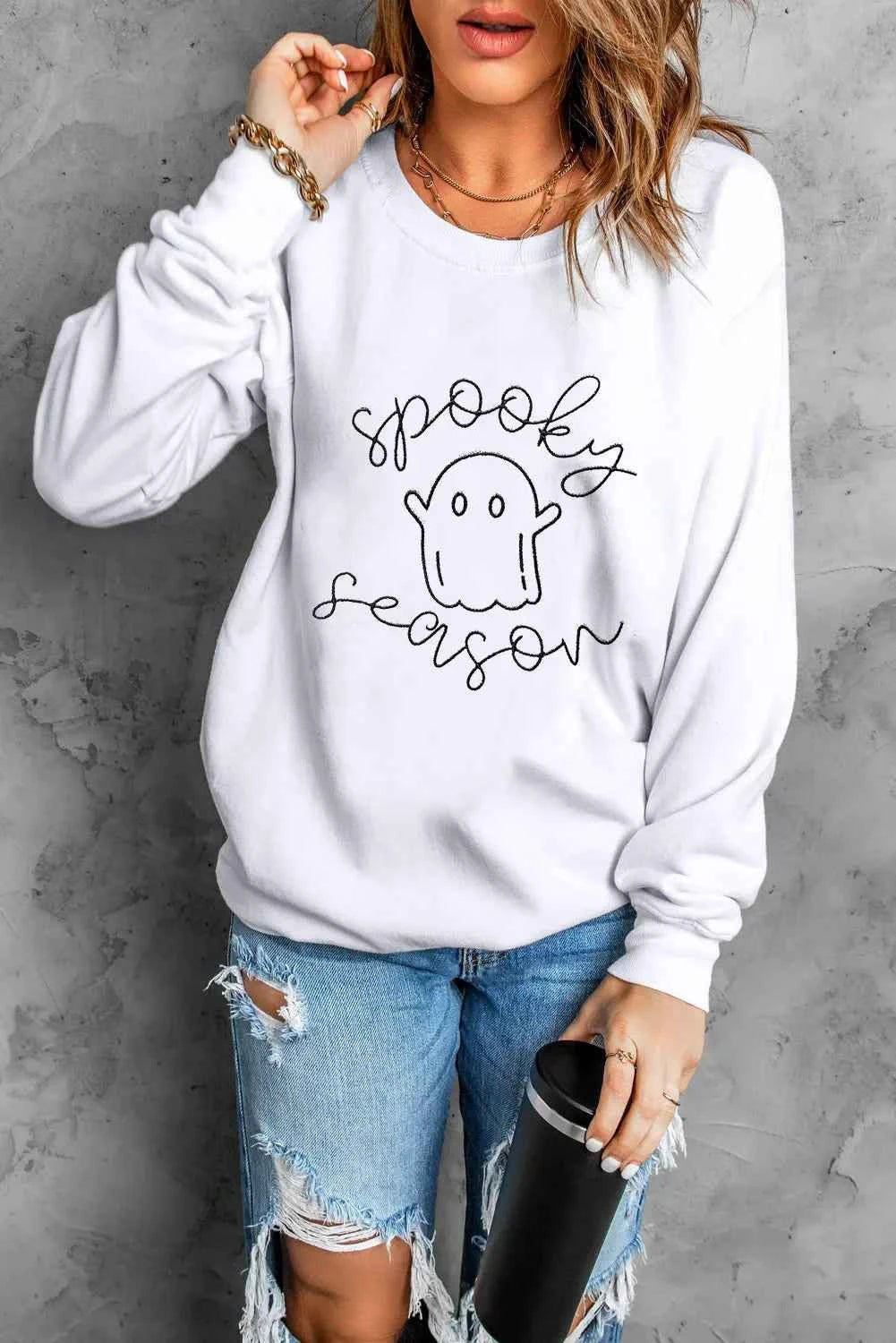 Ghost Graphic Long Sleeve Dropped Shoulder Sweatshirt d984a4a7-e873-4197-a70c-96aa07c991d7-Max