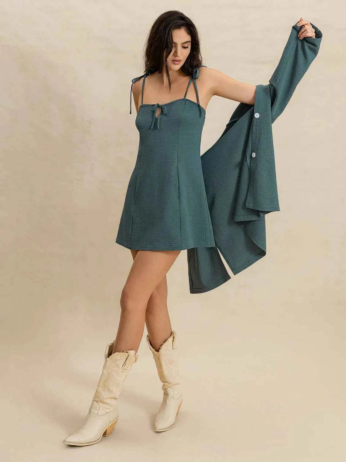 Tie Shoulder Mini Dress and Long Sleeve Top Set d9a235e2-ab89-44cd-934a-f32a5c3d3324-Max-Origin